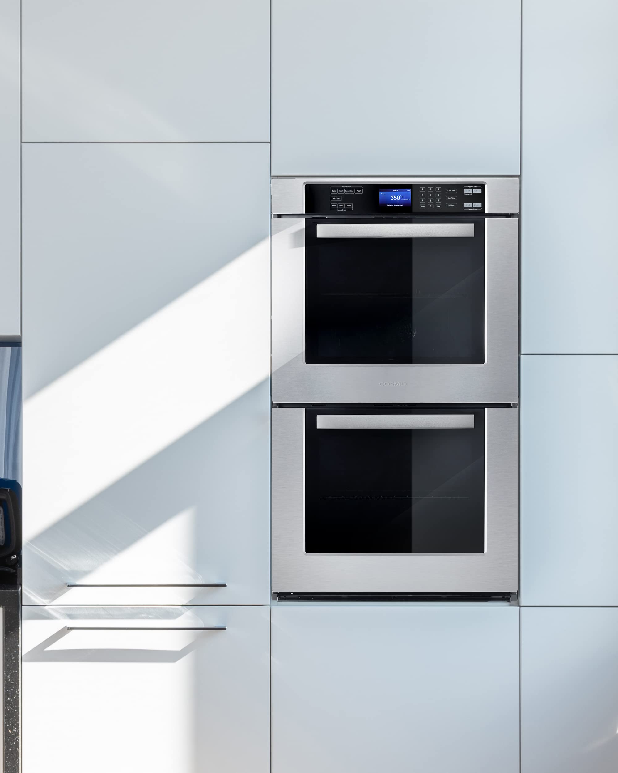 COSMO COS-30EDWC 30 in. Haven Collection Double Electric Wall Oven, True Convection, Blue Porcelain, Self Cleaning in Stainless Steel