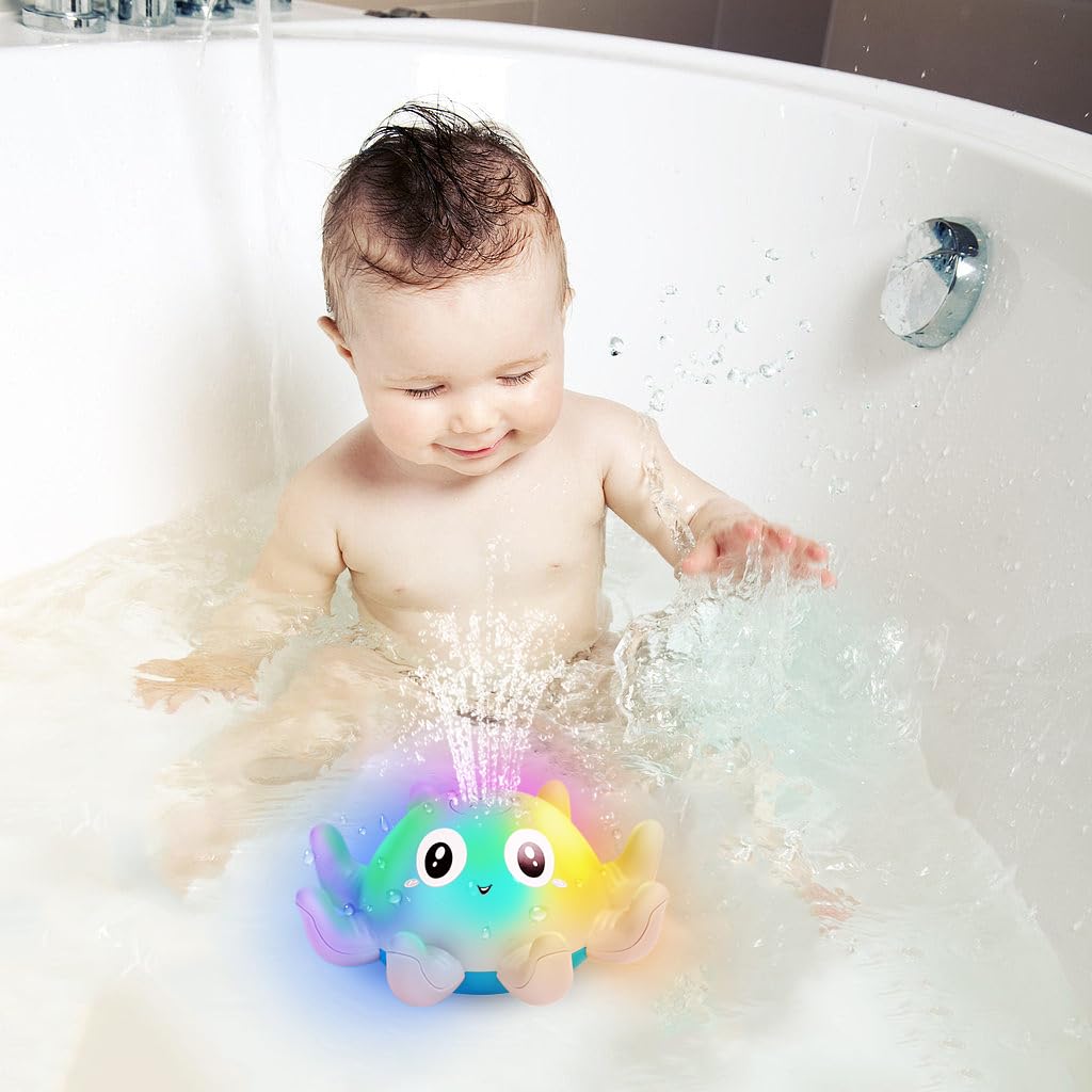 Jovicos Badewannenspielzeug, Oktopus Spray Wasserspielzeug mit Licht, Badespielzeug Baby Badewann Spielzeug Kinder Geschenk (Blau)