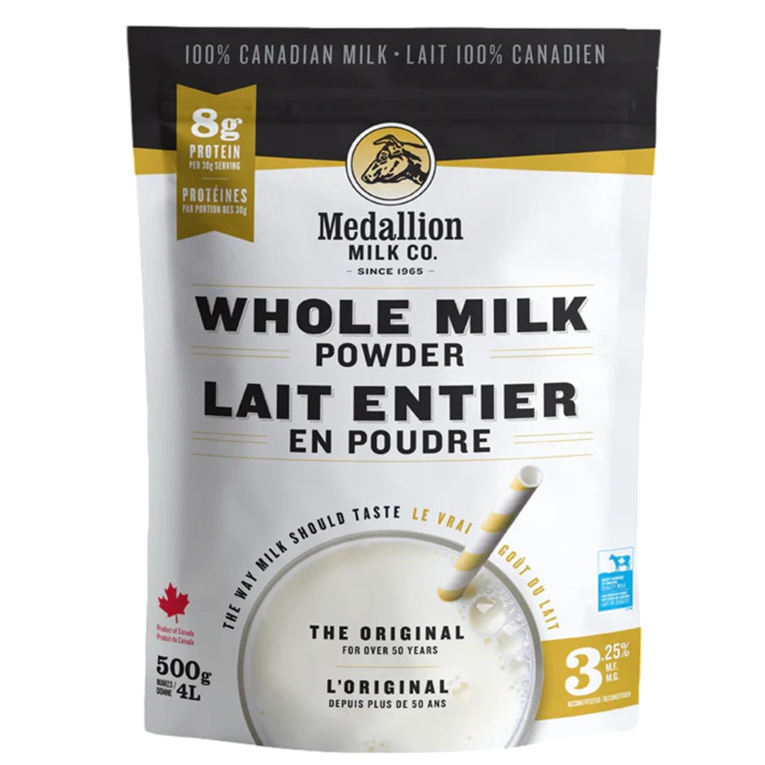 Medallion Brand Whole Milk Powder 500g - Dried Milk from Canada, Antibiotic-Free, No rbST or rBGH