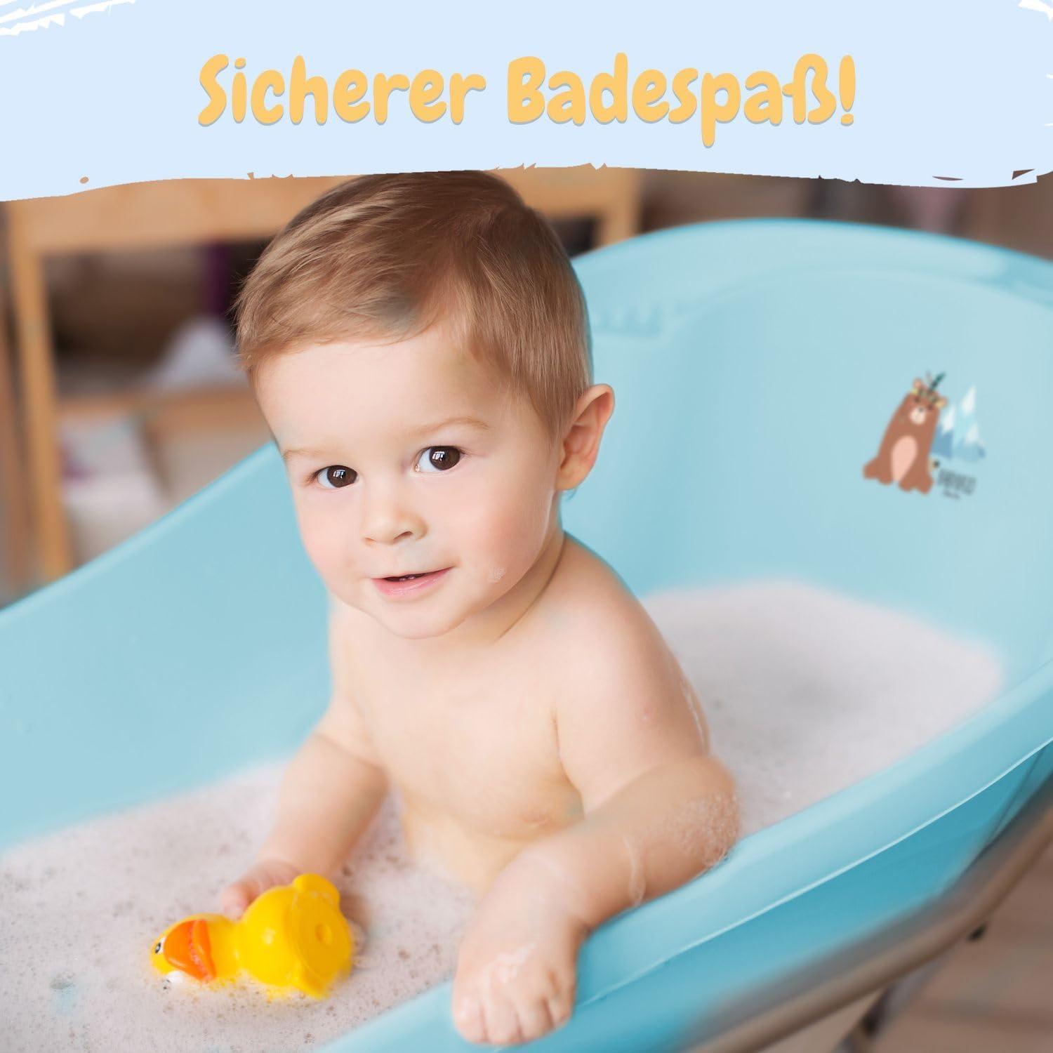 Baby Badewanne mit Gestell 4 Set TÜV Rheinland zertifiziert! Babybadewannen + Baby Badewannensitz +Abfluss + Gestell - Babywanne mit Ständer! Baby Pflegeset für Neugeborene.