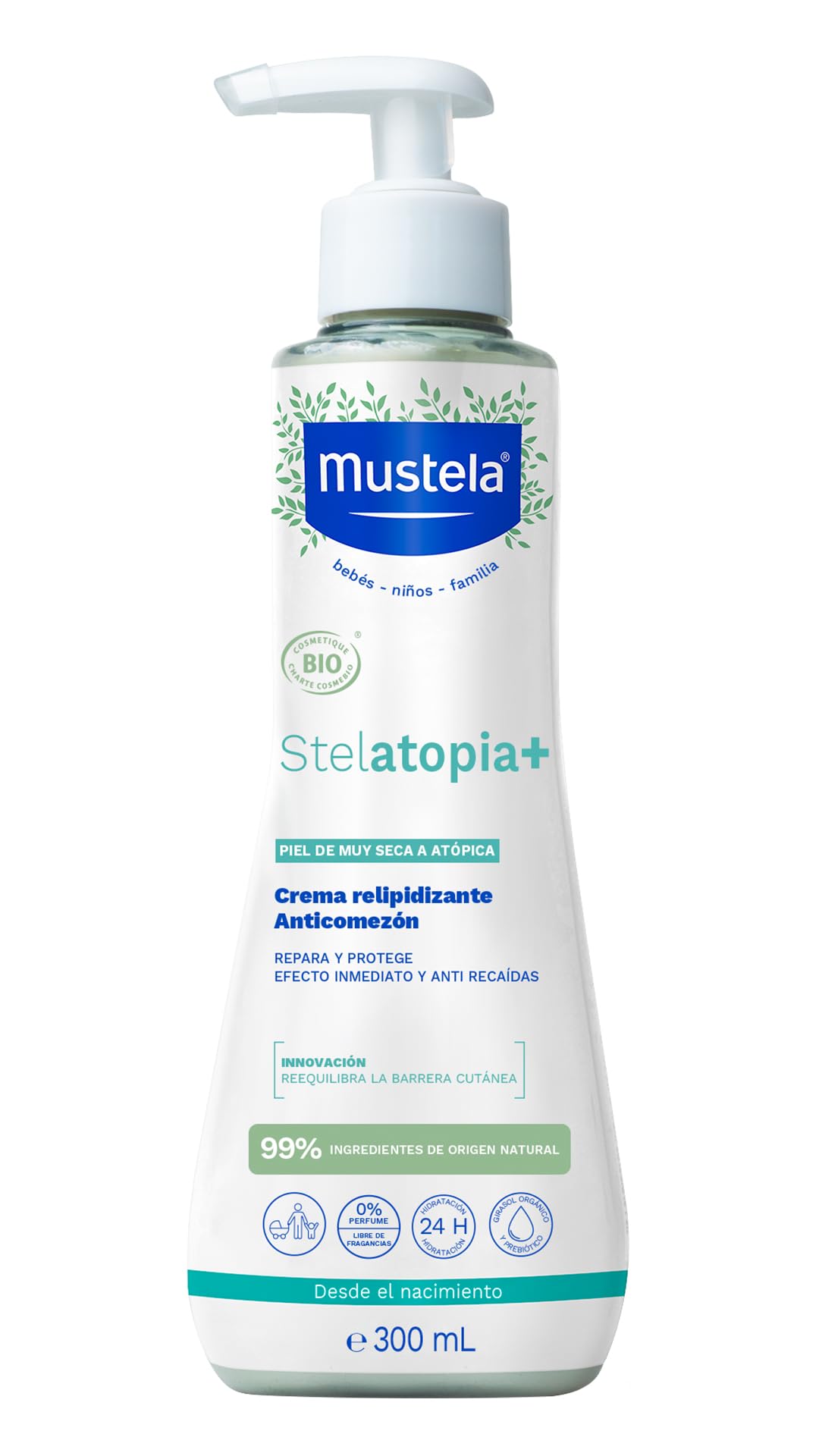 Mustela Stelatopia Juckreizstillende Creme BIO, Gesicht und Körper, Säuglinge, Kinder, ganze Familie - extrem trockene Haut oder Neurodermitis, 99% Inhaltsstoffe natürlichen Ursprungs (300ml)