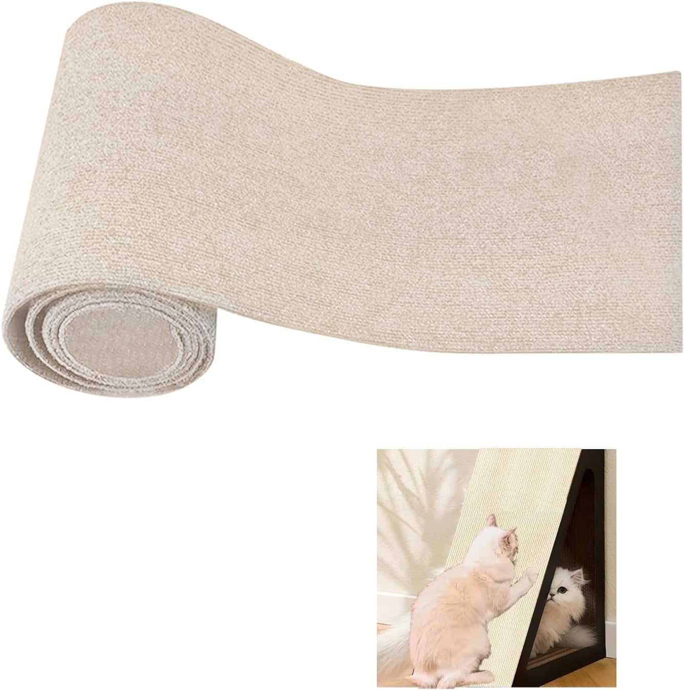 200cmx40cm Selbstklebend Kratzmatte, DIY Kratzbrett, Kratzschutz Sofa, Katzenkratzmatte, AntiKratz Tape für Katzenständer, Holzgriff, Katzenturm