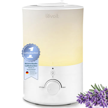 Levoit Luftbefeuchter Schlafzimmer, 23dB leise Humidifier, Top-Fill für Baby, bis 25H, Raumbefeuchter mit 360 grad Drehdüse für Kinderzimmer, Pflanzen, Auto Shut-off, 2,5 L, Weiß