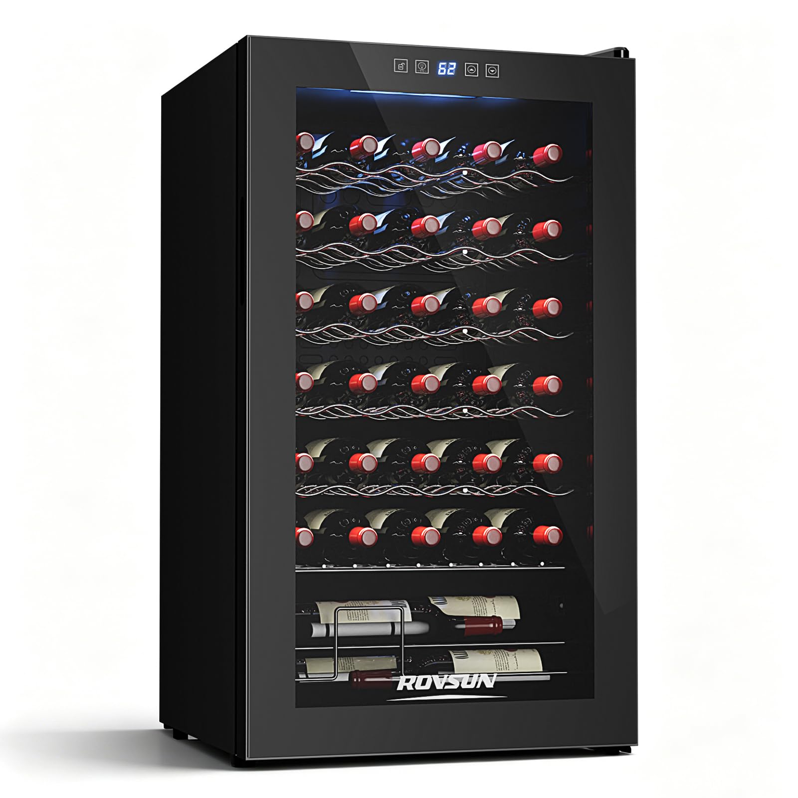 ROVSUN 18 Bottle Wine Fridge, Freestanding Compressor Wine Cooler Refrigerator, Beverage Wine Chiller with Digital Temperature Control & Double-layer Glass Door for Red White Wine, Champagne, Beer