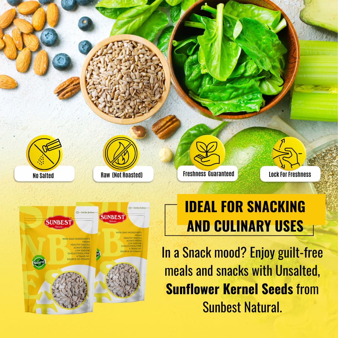 Sunbest Natural Raw Sunflower Seeds, 5 lbs – Unsalted & No Shell – Bulk Sunflower Seed Kernels to Eat – For Snacking, Baking & Topping – Road Trip, After School Snack for Kids & Adults – Kosher (80 oz)