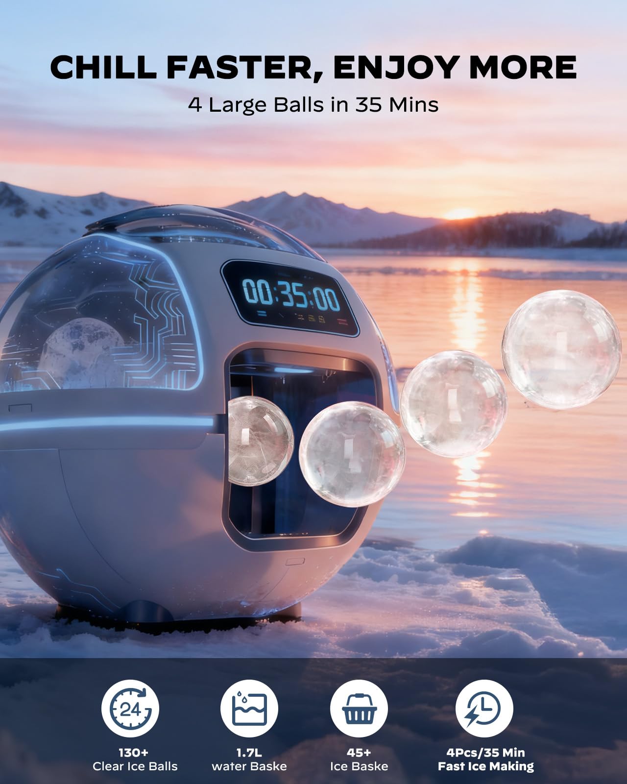 Silonn Ice Maker Countertop, Portable Ice Machine with Carry Handle, Self-Cleaning Ice Makers with Basket and Scoop, 9 Cubes in 6 Mins, 26 lbs per Day, Ideal for Home, Kitchen, Camping, RV