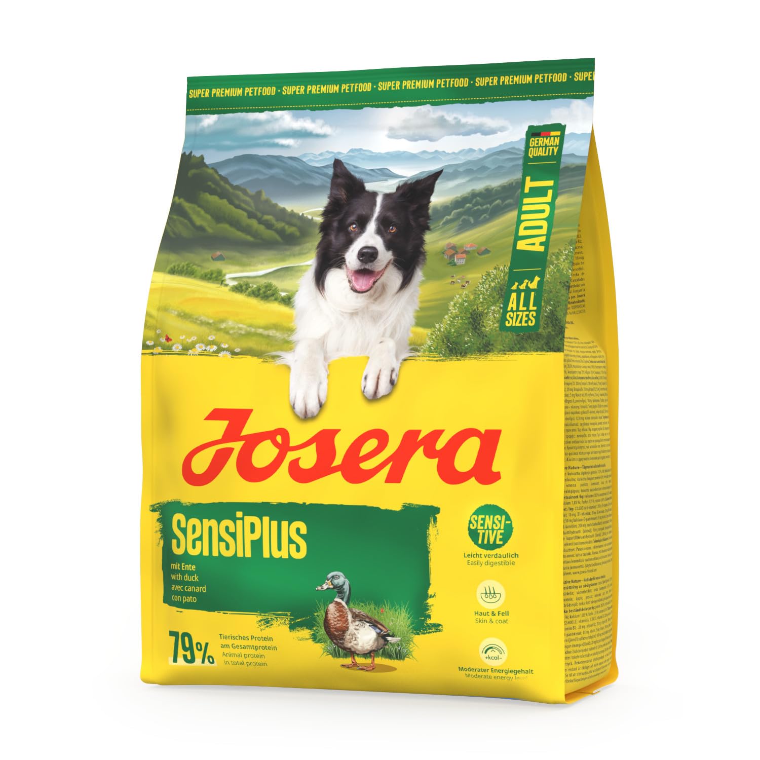 JOSERA Adult SensiPlus Ente & Reis (1 x 12,5 kg) | Premium Trockenfutter für ausgewachsene empfindliche Hunde | mit viel Biotin für gesunde Haut & Fell | hoch verdaulich | glutenfrei | 1er Pack