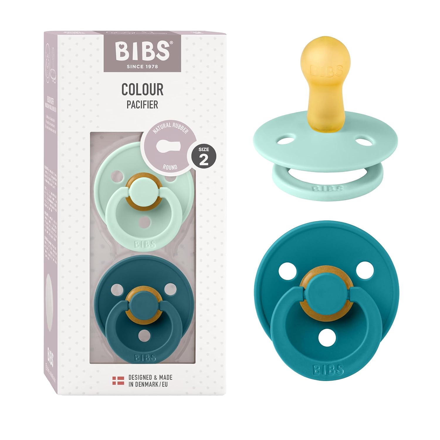 BIBS Colour Schnuller 2er-Pack, BPA-frei, Kirschform Nippel. Naturkautschuk/Latex, Hergestellt in Dänemark. Größe 1 | 0+ Monate | 2-Pack, Ivory/Sage
