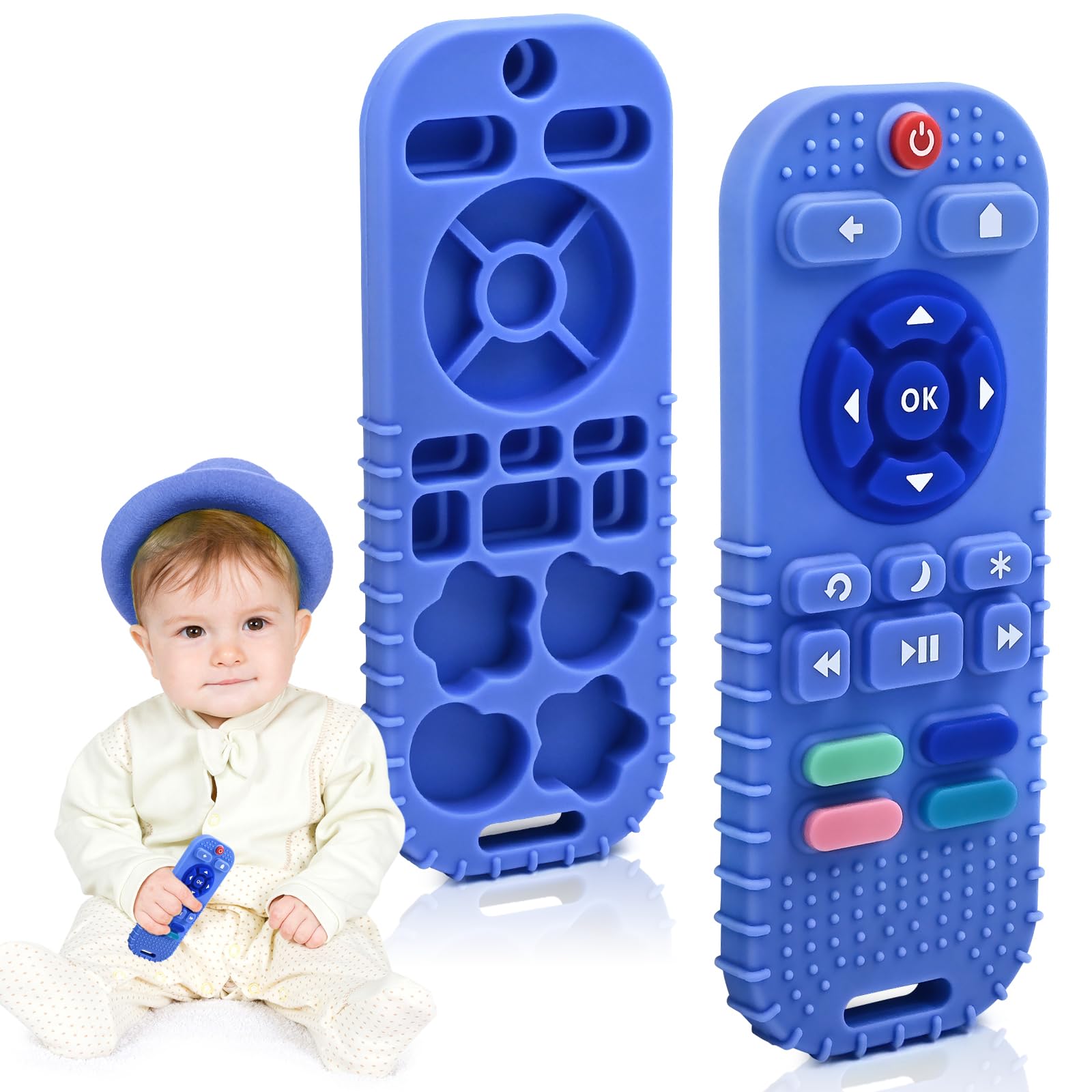 Zahnen Beißringe Spielzeug für Babys 3-6-12 Monate Geschenke, Fernbedienung Baby Zahnungshilfe für 7 8 9 Monate Kleinkind Autismus, Lebensmittelqualität Silikon Badespielzeug, Schwarz