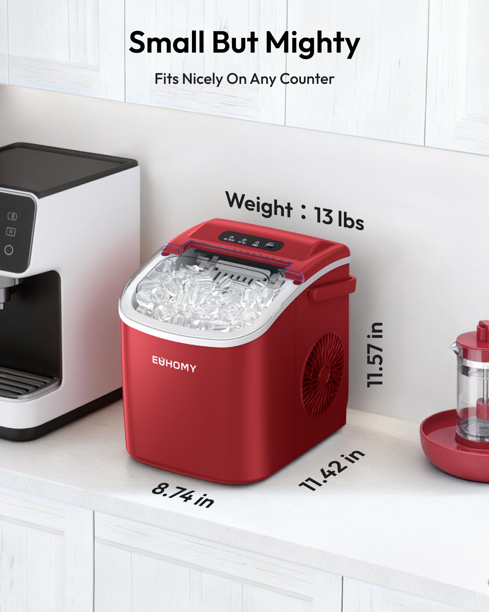 EUHOMY Countertop Ice Maker Machine with Handle, 26lbs in 24Hrs, 9 Ice Cubes Ready in 6 Mins, Auto-Cleaning Portable Ice Maker with Basket and Scoop, for Home/Kitchen/Camping/RV. (Black)