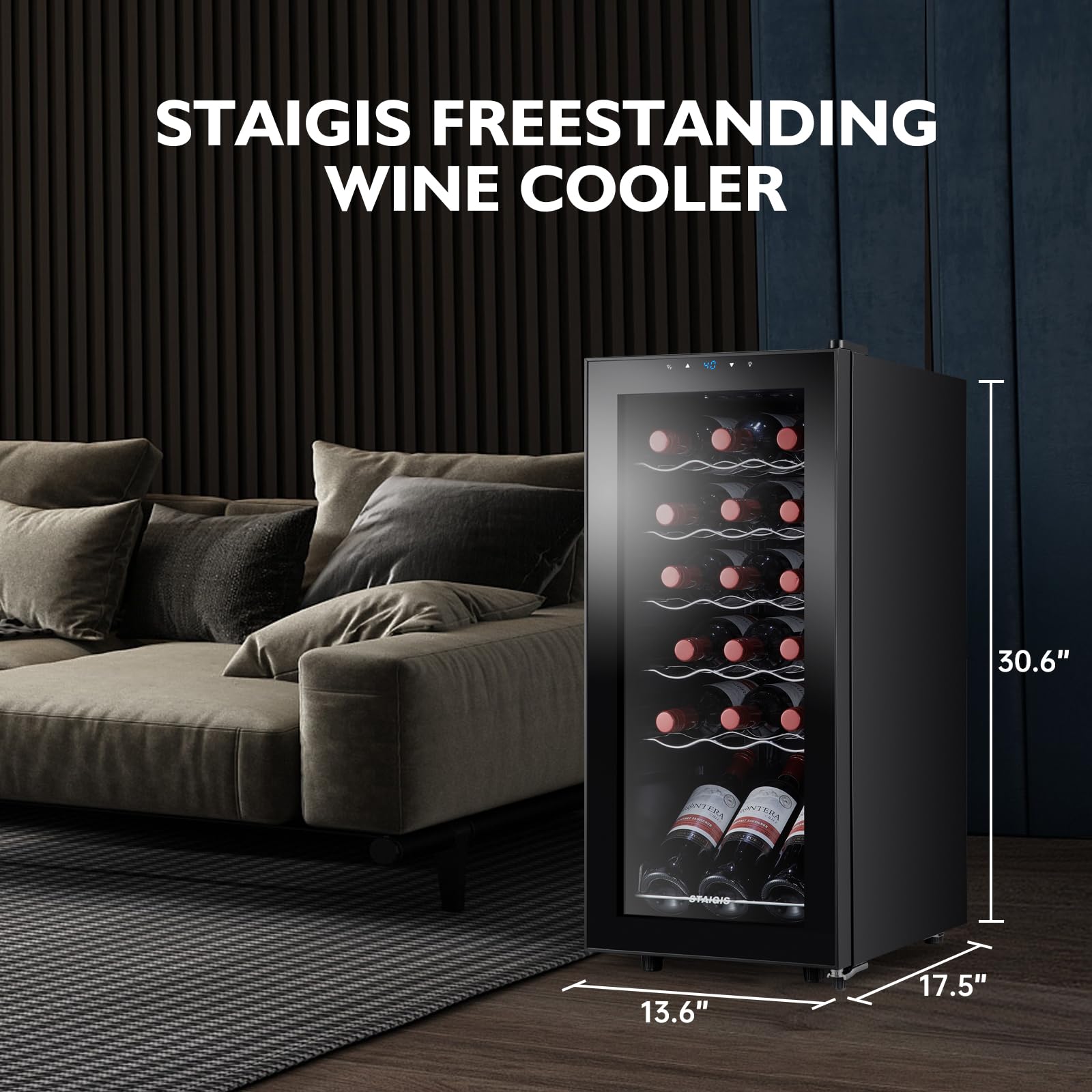 STAIGIS 24 Bottle Mini Fridge, Small Freestanding Wine Cooler Refrigerator for Red and White with 40-66F Digital Temperature Control Glass Door