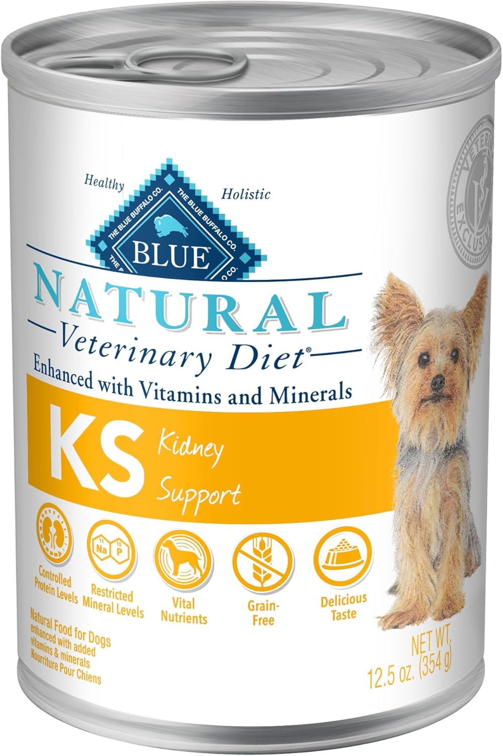 Blue Buffalo Natural Veterinary Diet KS Kidney Support Wet Dog Food, Chicken 12.5-oz Cans (Pack of 12)