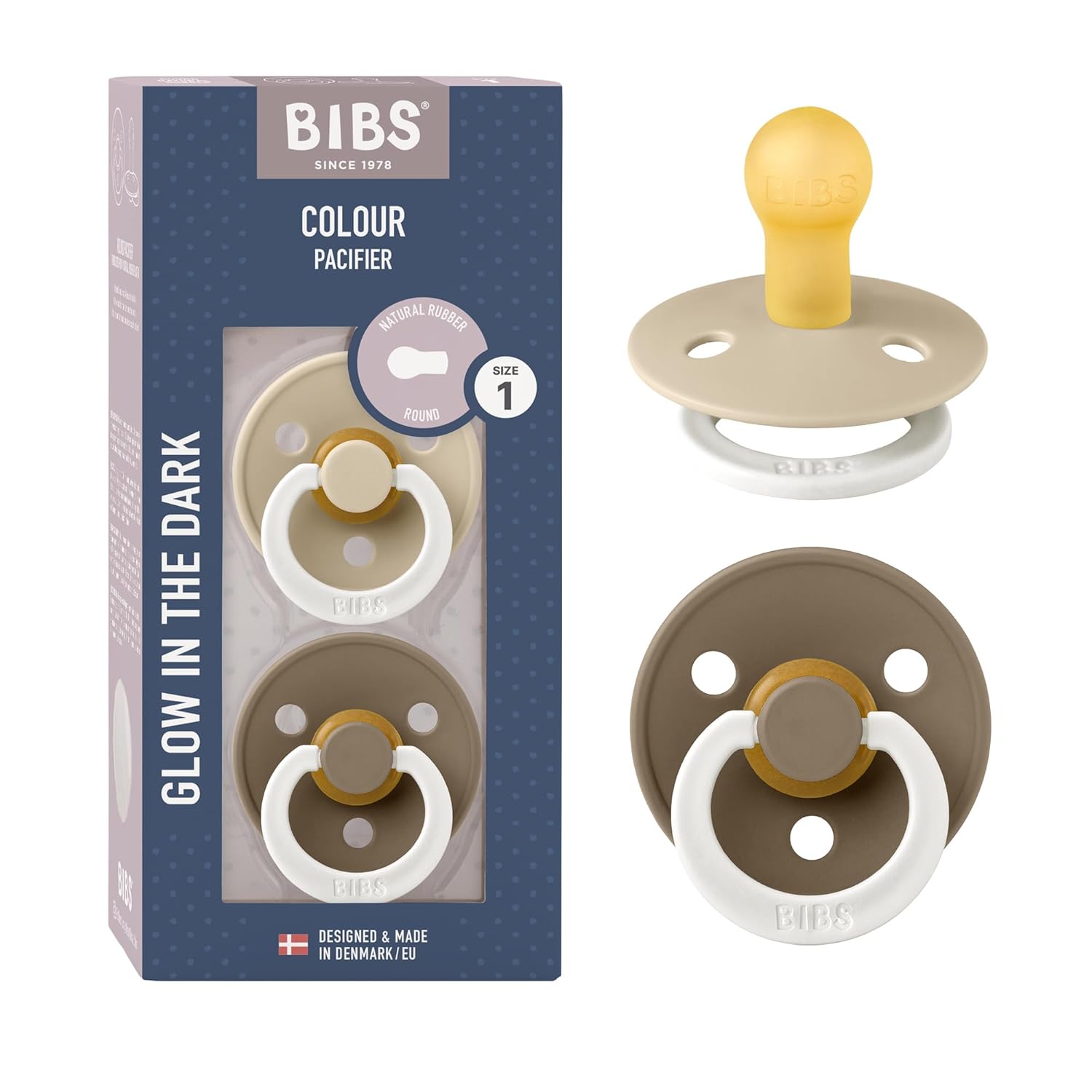 BIBS Colour Schnuller 2er-Pack, BPA-frei, Kirschform Nippel. Naturkautschuk/Latex, Hergestellt in Dänemark. Größe 1 | 0+ Monate | 2-Pack, Ivory/Sage