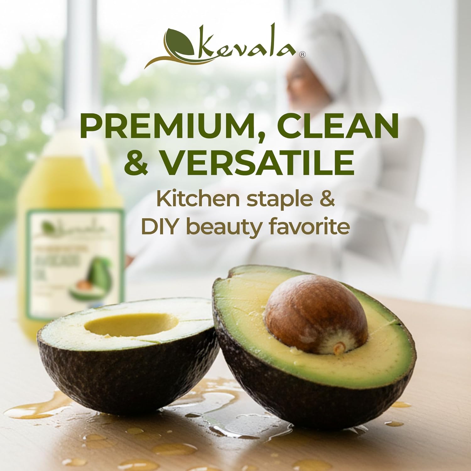 Kevala Avocado Oil – Cold Pressed | Non‑GMO Project Verified & Kosher | Multipurpose for High Smoke Point Cooking, Roasting, Sautéing & Skin Moisturizing – Ideal Kitchen Staple – 128 Fl Oz (Pack of 1)