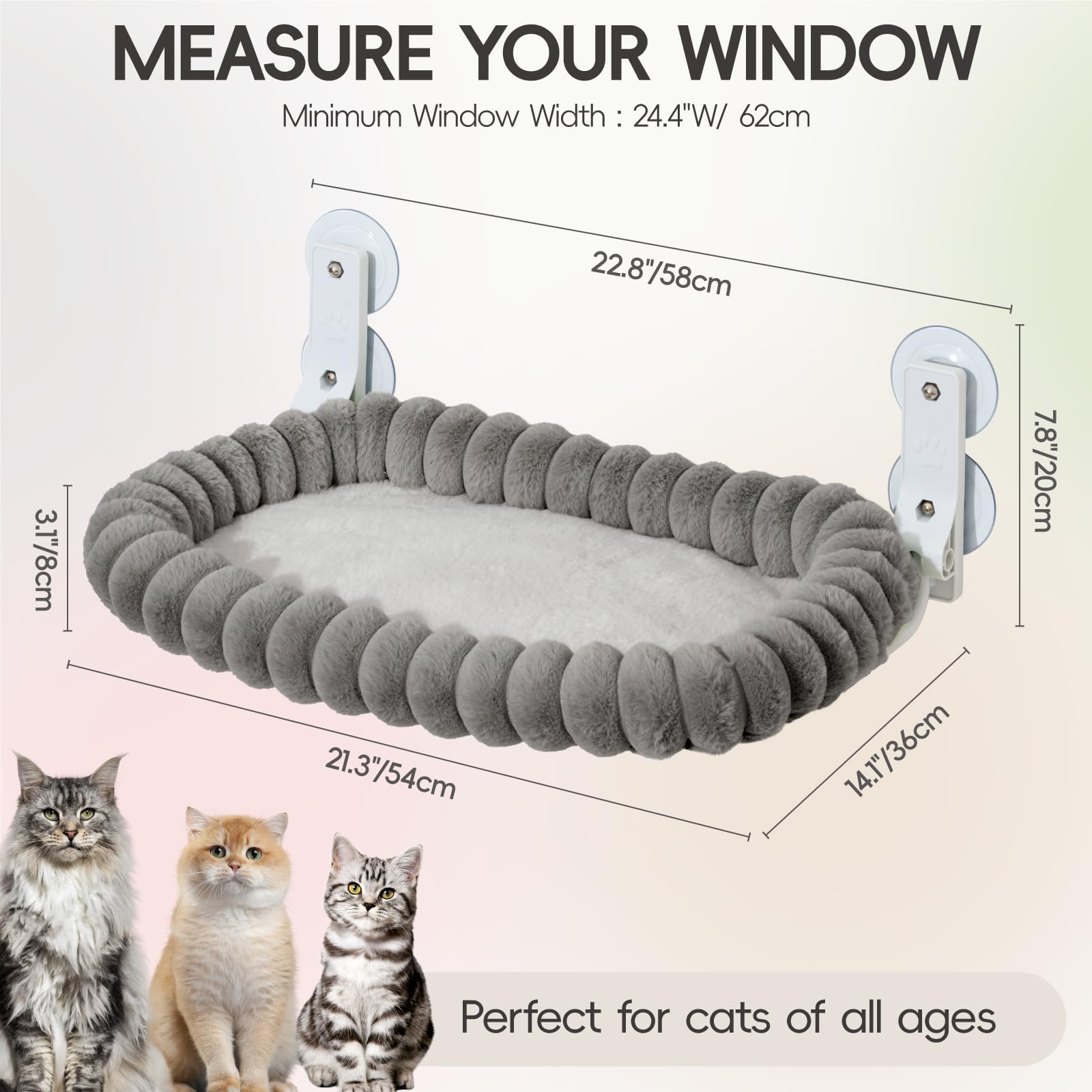 EDAGNY Katzen Fensterliege Hängematte Weich mit Abnehmbarem Wendebezug - Katzen Hängematte Fenster mit Stabiles Stahlgestell Halt bis 18kg, Creme M