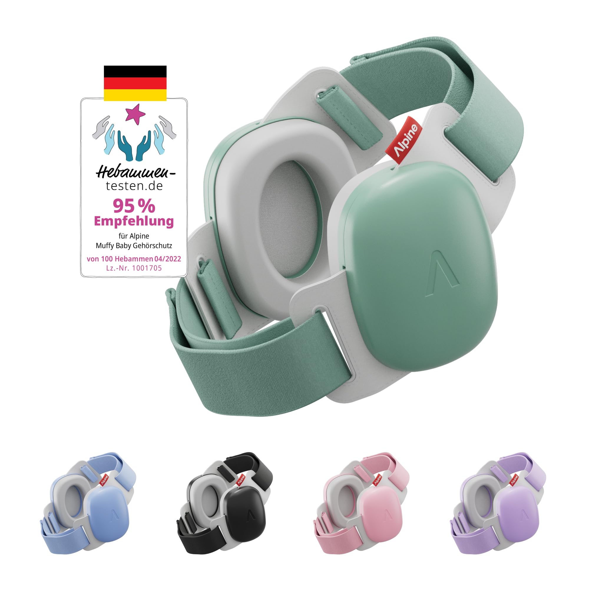 Alpine Muffy Baby Classic - Gehörschutz für Babys - Verstellbares ANTI-SLIP-Kopfband bis 48 Monate - In Deutschland auf Sicherheit getestet - Lärmschutz Kopfhörer verhindert Gehörschäden, Schwarz