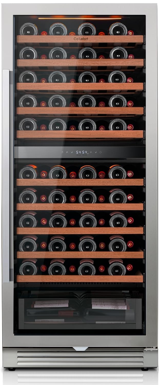 Ca'Lefort 15 Inch Wine Fridge, 33 Bottle Wine Cooler Refrigerator, 40-65°F Wine Refrigerator Glass Door, 3 LED Wine Fridge, Built-in or Freestanding Fridge for Home/Bar/Kitchen (3.0 cu.ft)