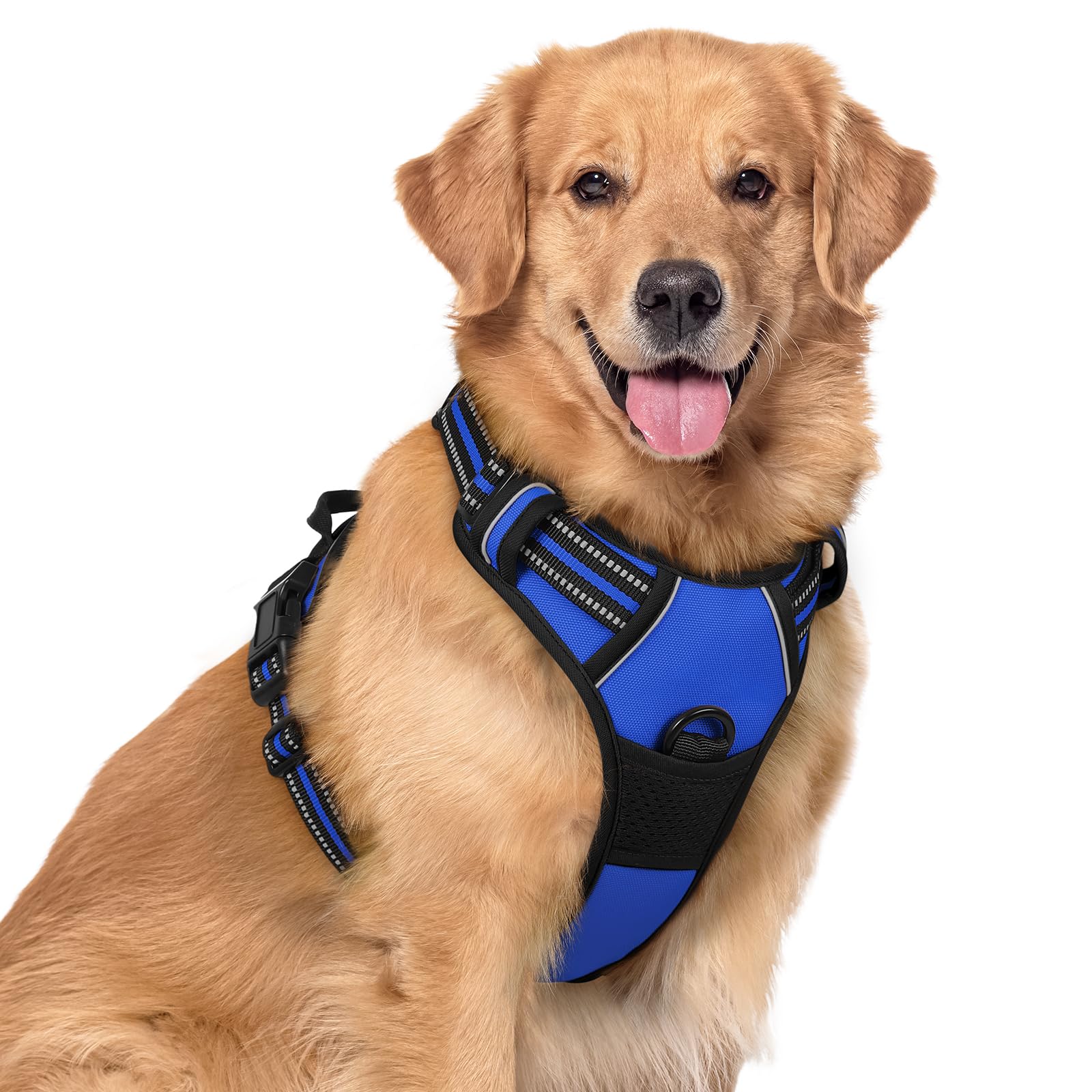 rabbitgoo Hundegeschirr Grosse Hunde, Anti Zug Geschirr mit Kontrolle, No Pull Verstellbar Hundegeschirr Mittelgroße Hunde, Atmungsaktiv Reflexstreifen Brustgeschirr Sichere Führung, Schwarz, L