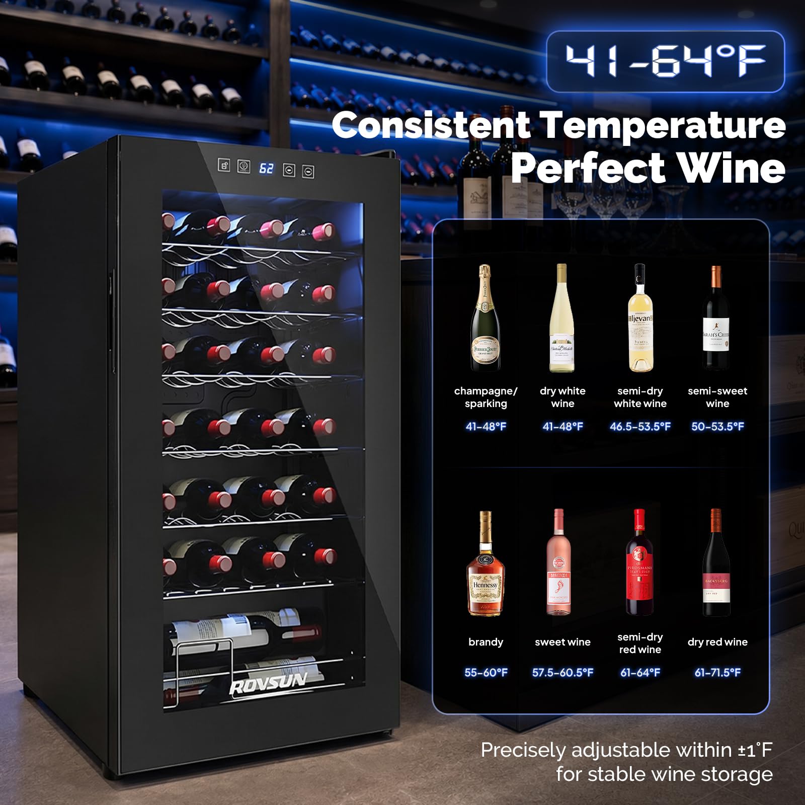 ROVSUN 18 Bottle Wine Fridge, Freestanding Compressor Wine Cooler Refrigerator, Beverage Wine Chiller with Digital Temperature Control & Double-layer Glass Door for Red White Wine, Champagne, Beer