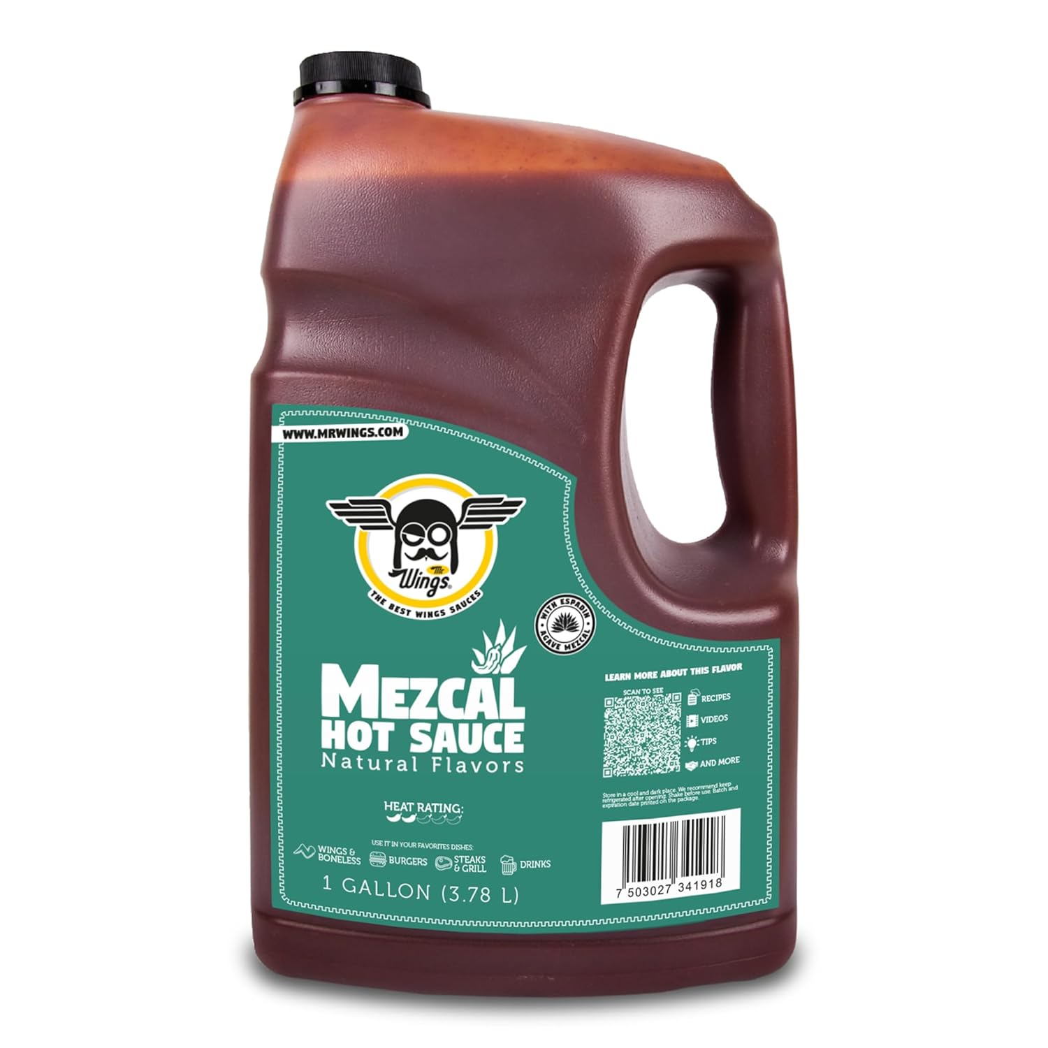 Mr. Wings Sweet Mango Mild Sauce 1 Gallon (128 Fl Oz). Sweet and spicy delight, perfect for boneless chicken, fries, drinks, and your favorite snacks. Large bulk sauce.
