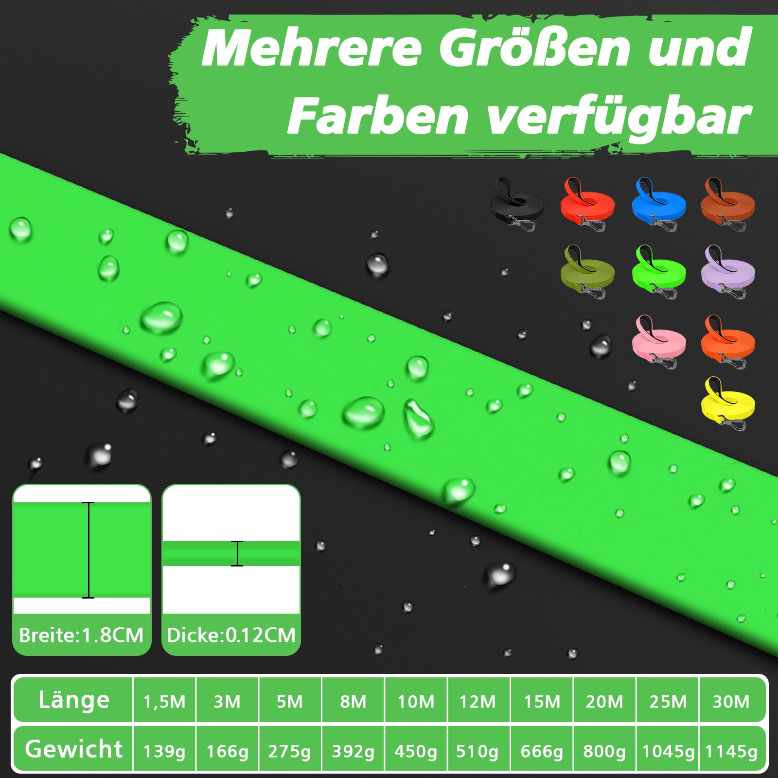 X XBEN Wasserdicht Schleppleine für Hunde,3M 5M 10M 15M 20M 30M Gummierte Schleppleine mit Abschließbarer Karabine,Wasserfest Hundeleine Laufleine für Große bis Kleine Hunde,Robuste Trainingsleine