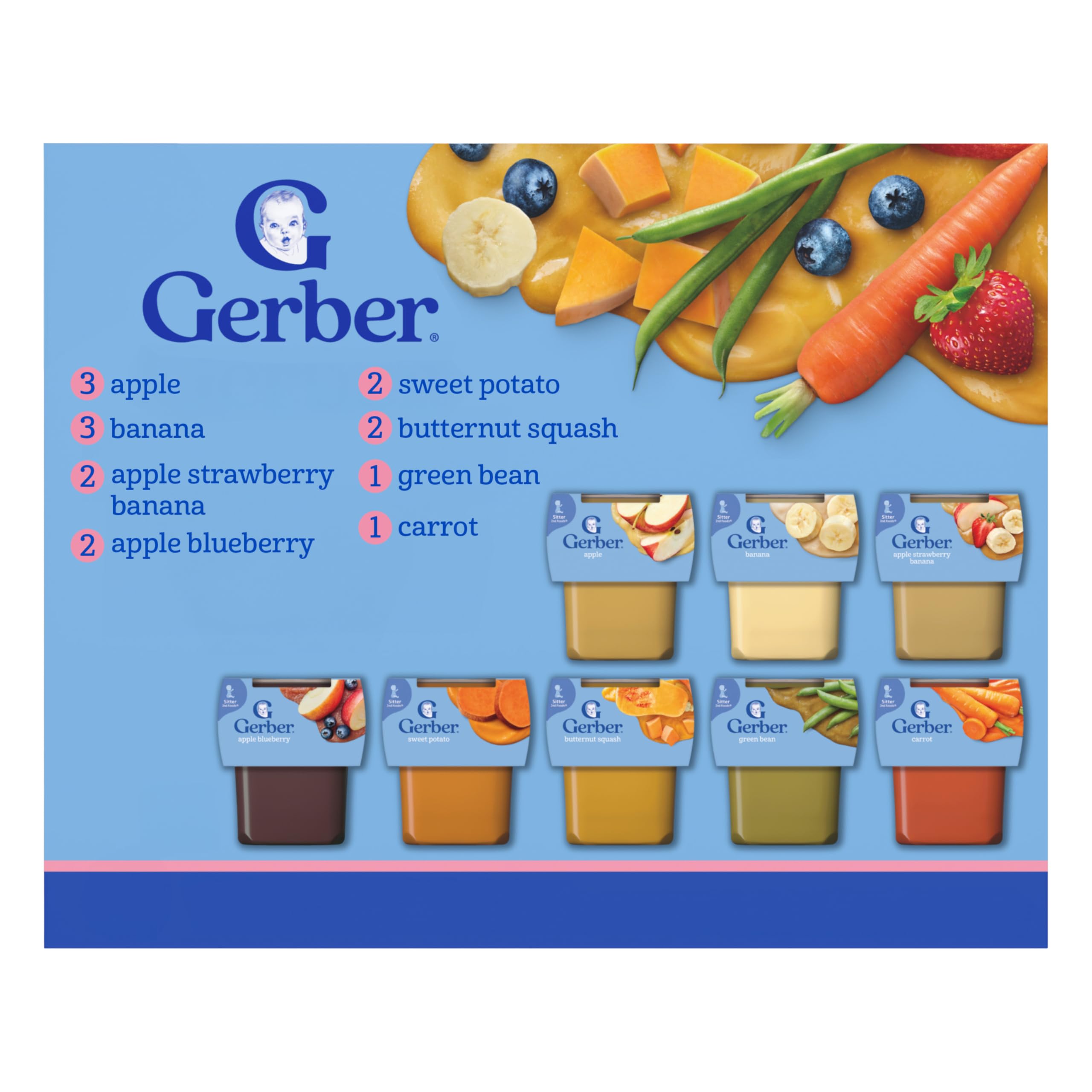 Gerber Stage 2 Baby Food, Nourishing Blends Tubs, Meat Meals Powerblend, Baby Puree, Variety Pack, 32PK