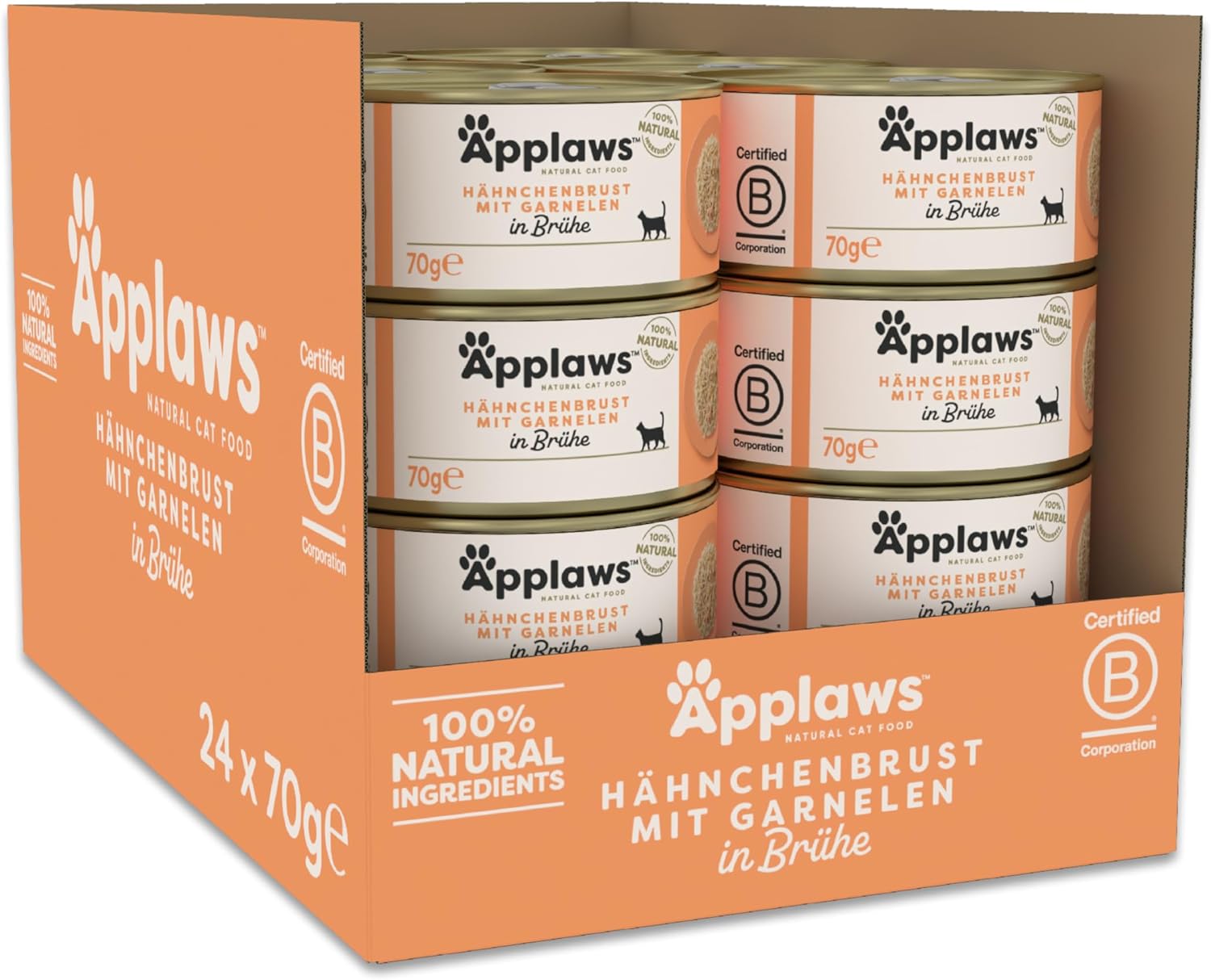 Applaws 100% Natural Thunfischfilet Nassfutter in Brühe für ausgewachsene Katzen - 24 x 70g Dosen