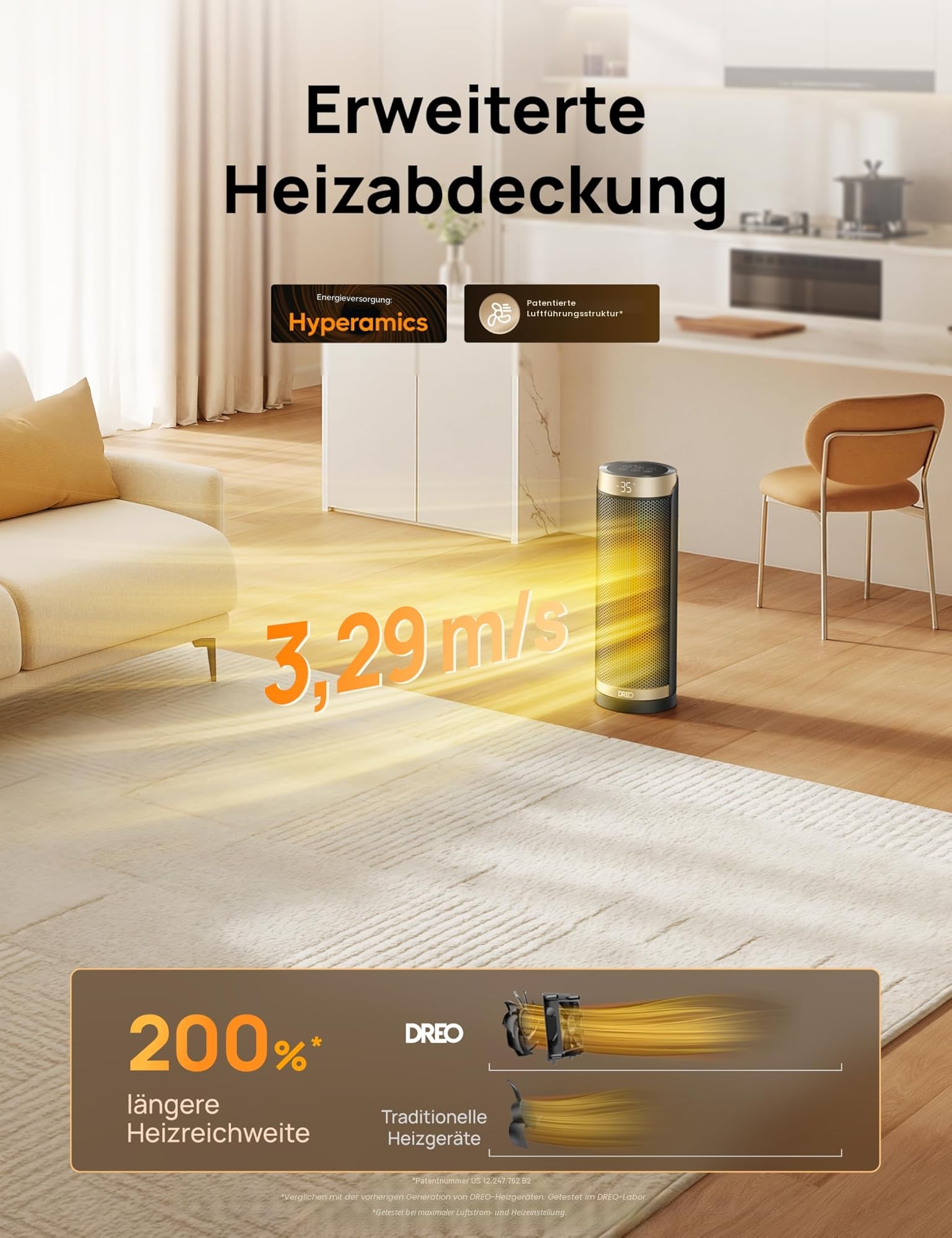 Dreo Heizlüfter Energiesparend, PTC Keramik Heizlüfte Leise, 70° Oszillierend Elektroheizung mit Fernbedienung, 12-Std-Timer, 3 Modus 3 Geschwindigkeit, Überhitzungs-Kippschutz, Solaris Slim H3
