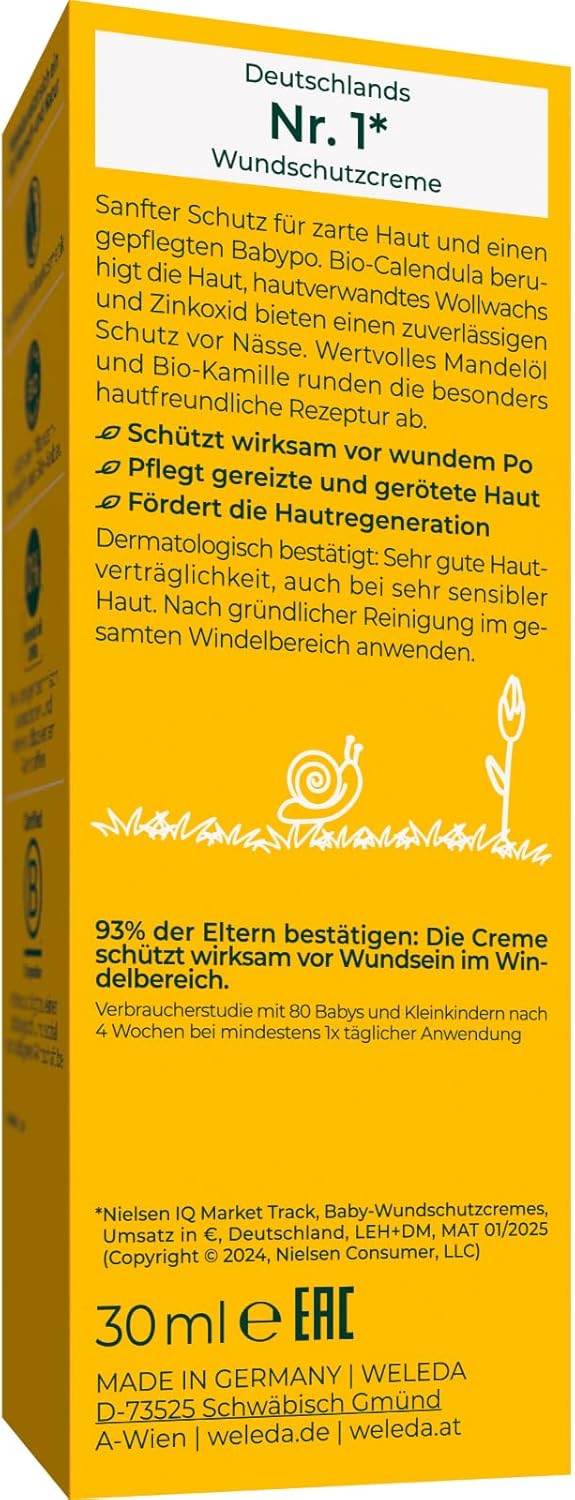 WELEDA Bio Baby Calendula Wundschutzcreme 75ml - Naturkosmetik Wundsalbe / Babycreme für den Schutz empfindlicher Baby Haut im Windelbereich. Hilft bei Rötungen, gereizter Haut und Wundsein