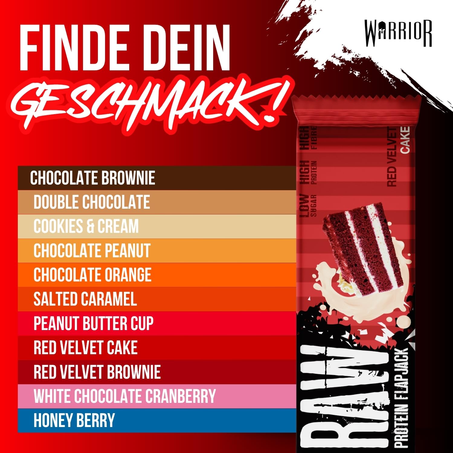 Warrior Raw Proteinriegel 12 x 75 g – Ballaststoffreicher Haferriegel mit Protein, High Protein Snack ohne Zucker, Natürlicher Haferflocken Riegel mit Präbiotika – Schoko-Brownie