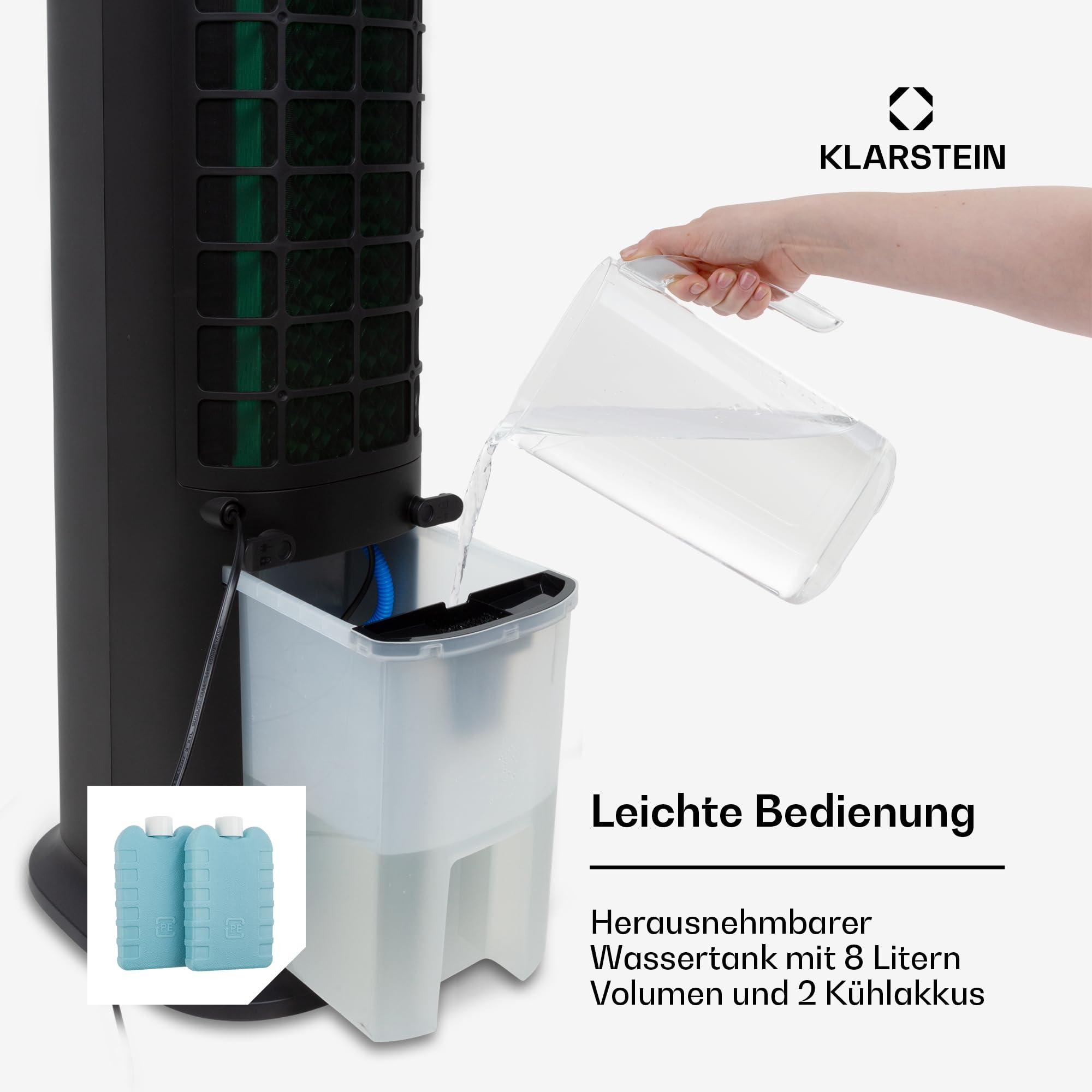 Klarstein Luftkühler mit Wasserkühlung, 5-in-1 Verdunstungskühler, Luftbefeuchter, Ventilator & Luftreiniger, Mobile Klimageräte Luftkühler mit App-Steuerung, 80W Air Cooler, 462m³/h Luftstrom