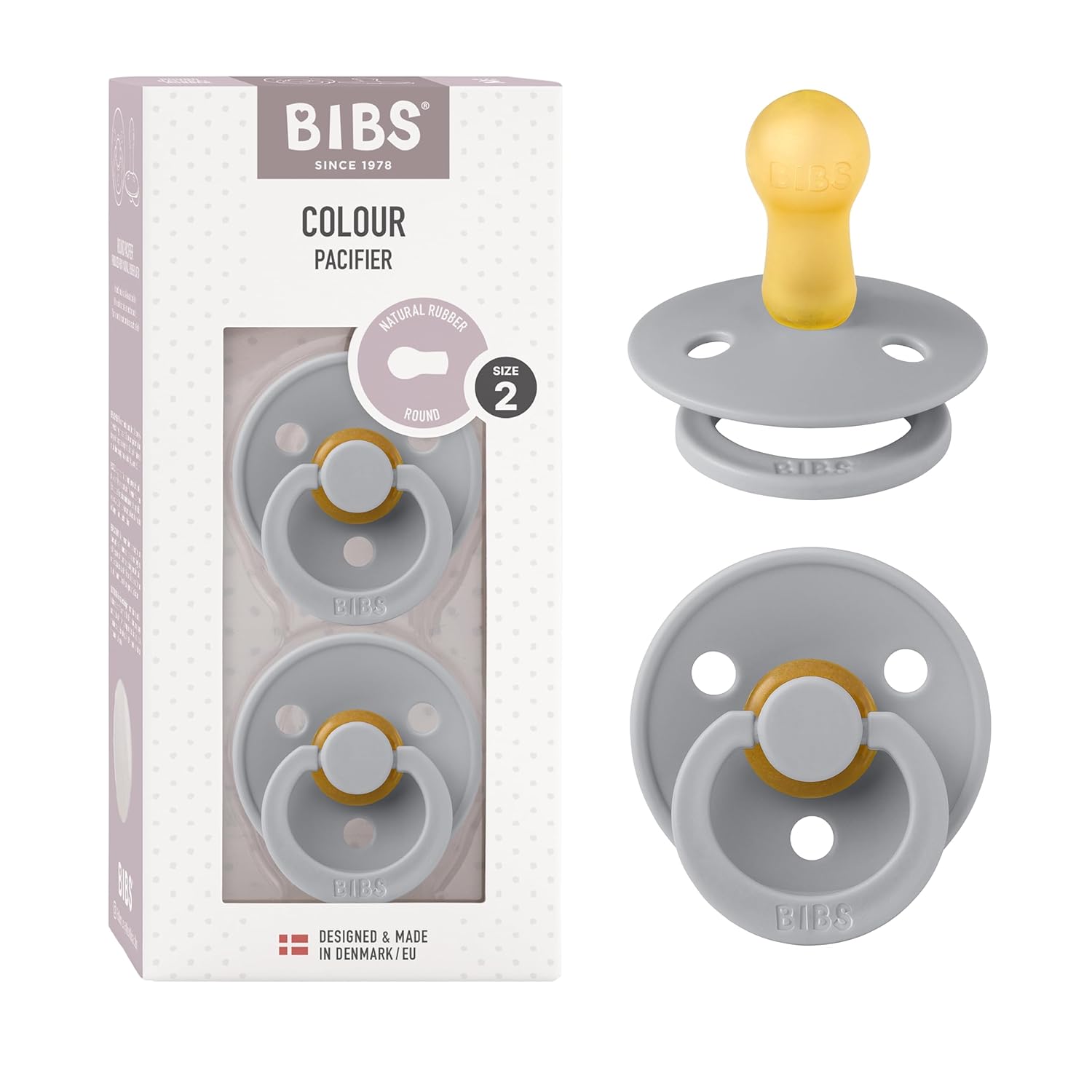 BIBS Colour Schnuller 2er-Pack, BPA-frei, Kirschform Nippel. Naturkautschuk/Latex, Hergestellt in Dänemark. Größe 1 | 0+ Monate | 2-Pack, Ivory/Sage