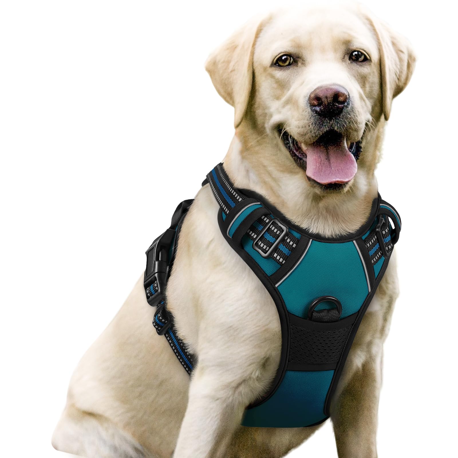 rabbitgoo Hundegeschirr Grosse Hunde, Anti Zug Geschirr mit Kontrolle, No Pull Verstellbar Hundegeschirr Mittelgroße Hunde, Atmungsaktiv Reflexstreifen Brustgeschirr Sichere Führung, Schwarz, L