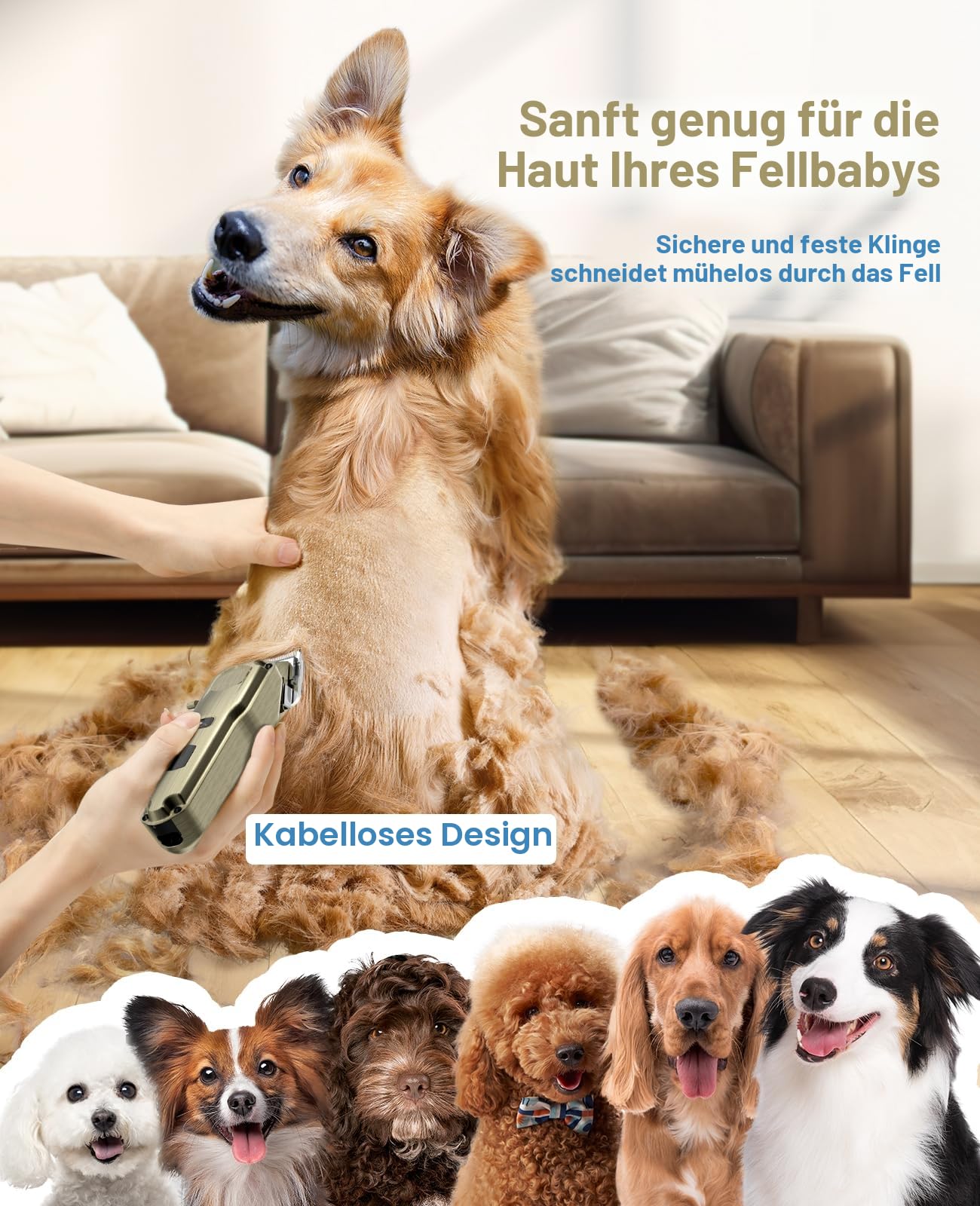 oneisall Hundeschermaschine für die Fellpflege für dickes, schweres Fell/geräuscharmer, wiederaufladbarer, kabelloser Haustierrasierer mit Edelstahlklinge/wasserdichter Hunderasierer für Hunde