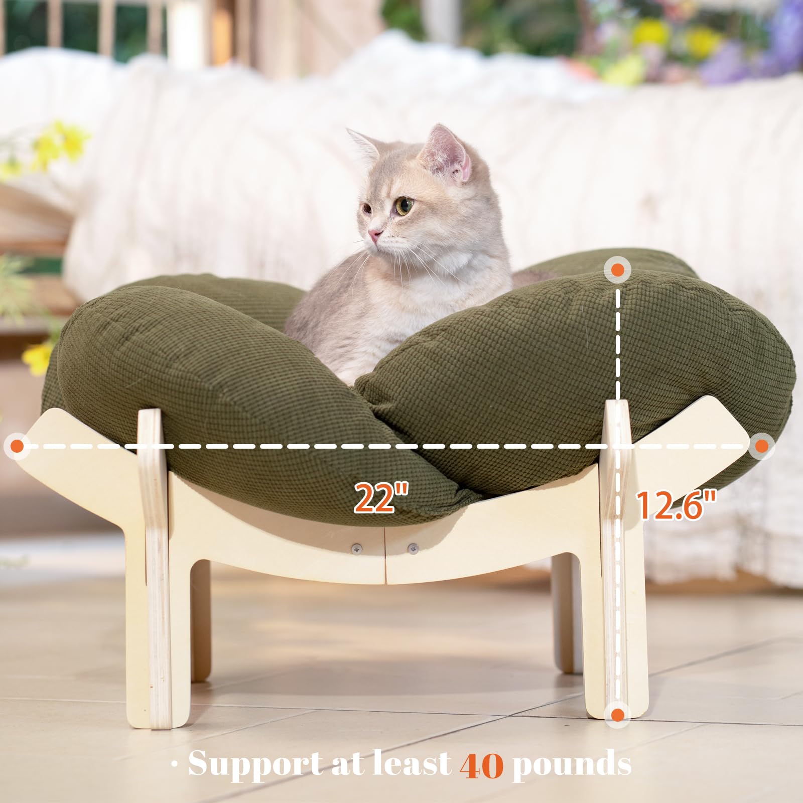 CheerPals Erhöhtes Katzenbett Blumenform, 55cm L&W Großes Katzensofa, Stilvoll Katzenstuhl mit Hochelastischer Weich Kissen, Katzenmöbel zum Schlafen für Alle Katze