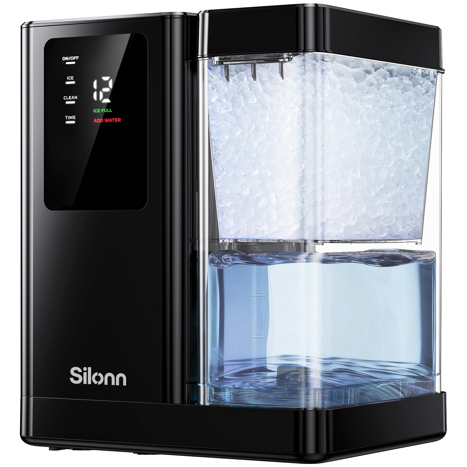 Nugget Ice Maker Countertop, Silonn Chewable Pellet Ice Machine with Self-Cleanin Function, 36lbs/24H Portable Ice Makers for Home Kitchen Officce, Black