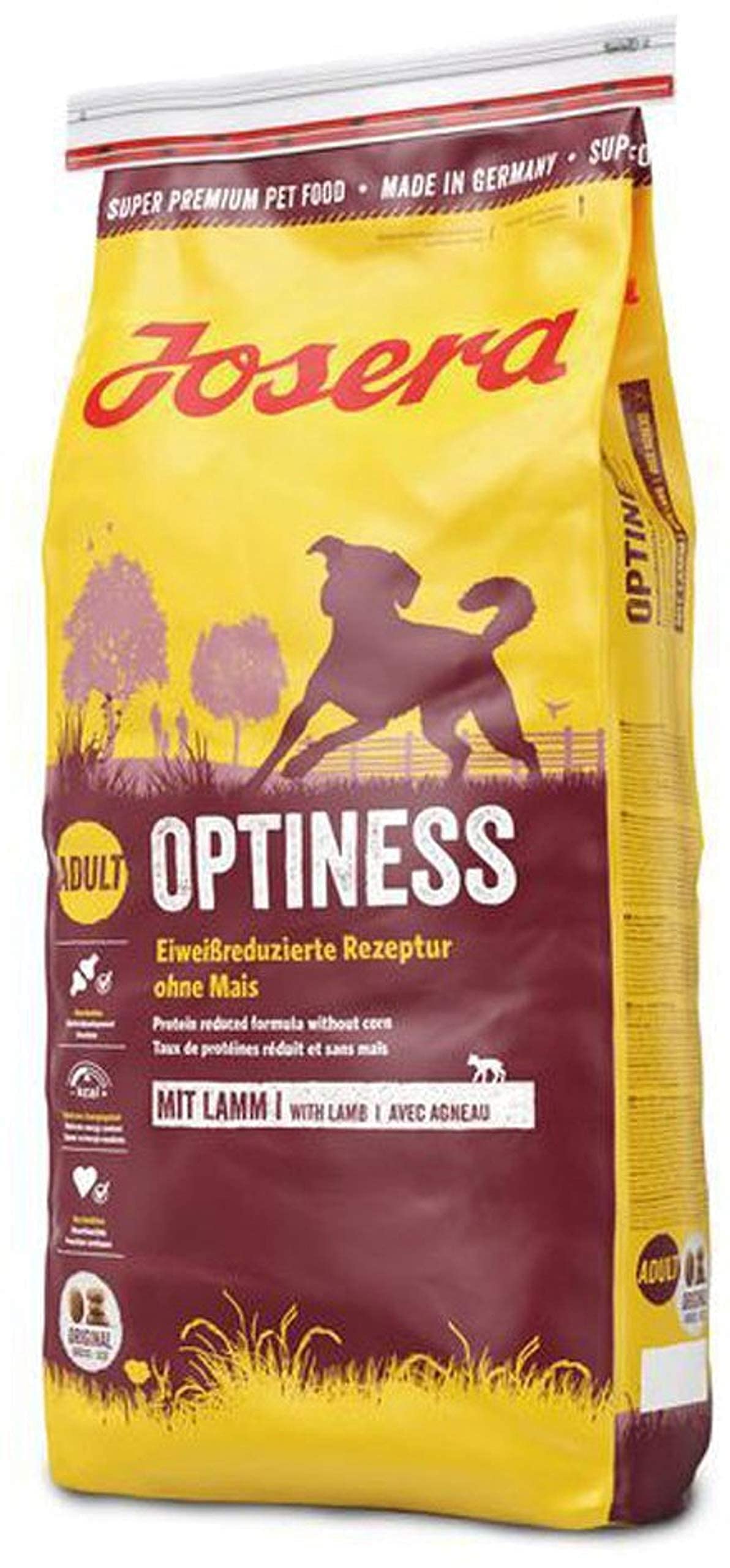 JOSERA Adult Large Optiness Lamm & Reis (1 x 12,5 kg) | Premium Trockenfutter für ausgewachsene Hunde | eiweißreduziert | weizenfrei | wertvolle Fettsäuren | XL-Kroketten gegen Schlingen