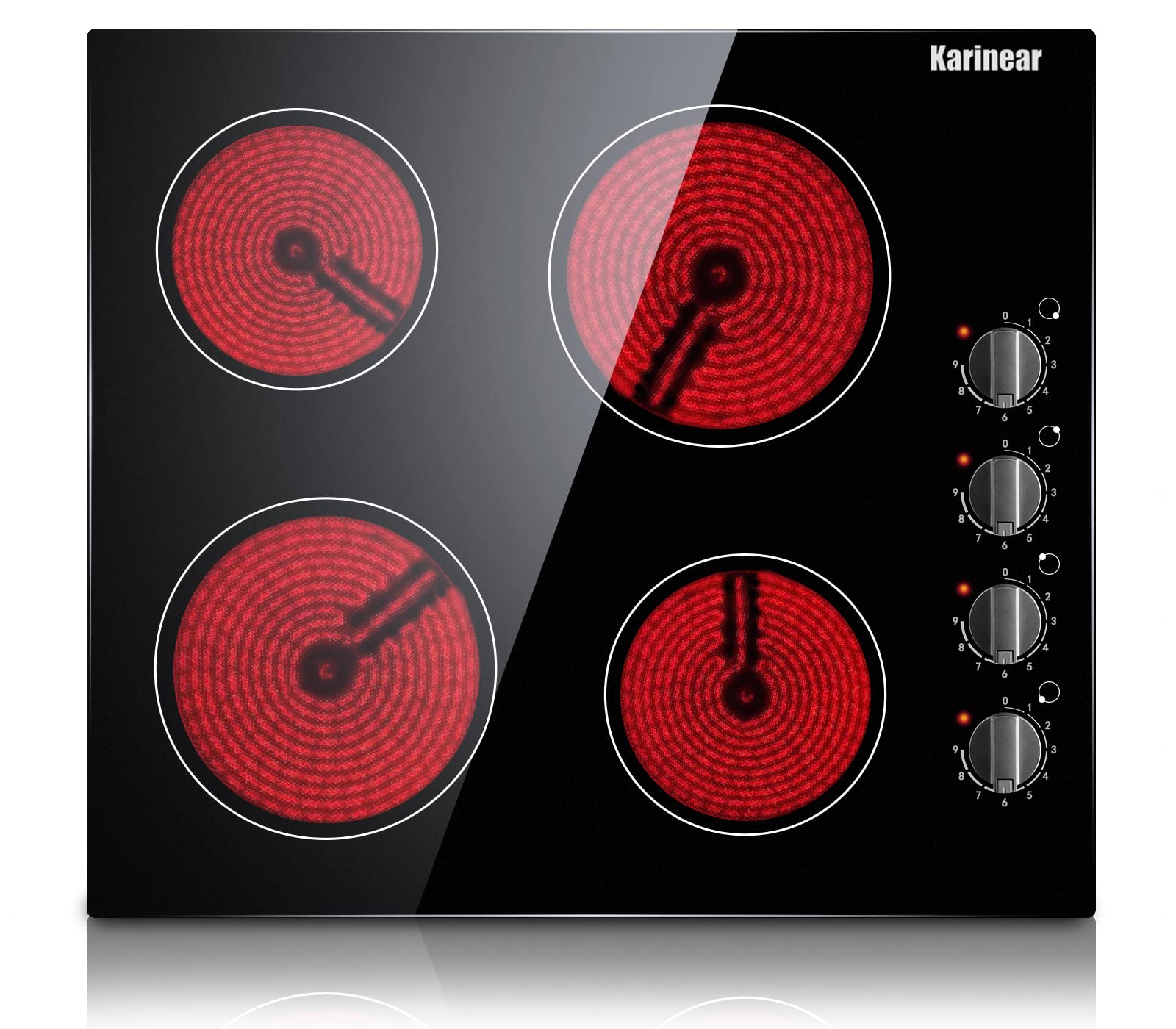 Karinear 30 Inch Electric Cooktop 4 Burners, Knob Control Built-in Ceramic Cooktop, 30" Radiant Electric Stove Top with Glass Protection Metal Frame,Fits Most Existing Cutouts, 220-240v, Hard Wire
