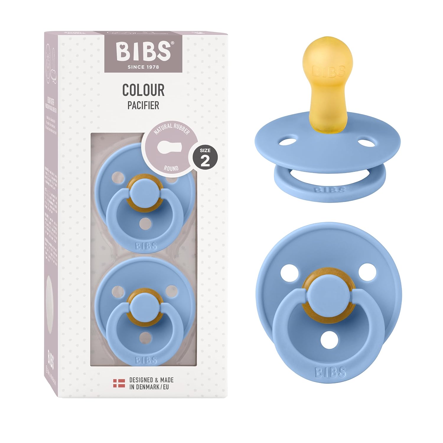 BIBS Colour Schnuller 2er-Pack, BPA-frei, Kirschform Nippel. Naturkautschuk/Latex, Hergestellt in Dänemark. Größe 1 | 0+ Monate | 2-Pack, Ivory/Sage