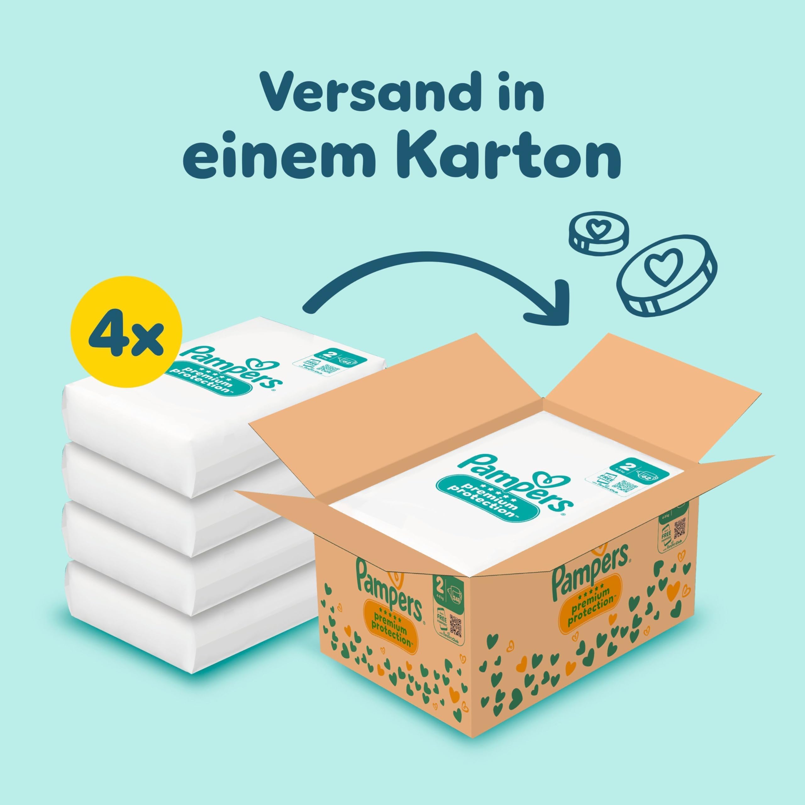 Pampers Premium Protection Größe 4, 186 Windeln, 9kg-14kg, unser Nr. 1 Haut- und Auslaufschutz