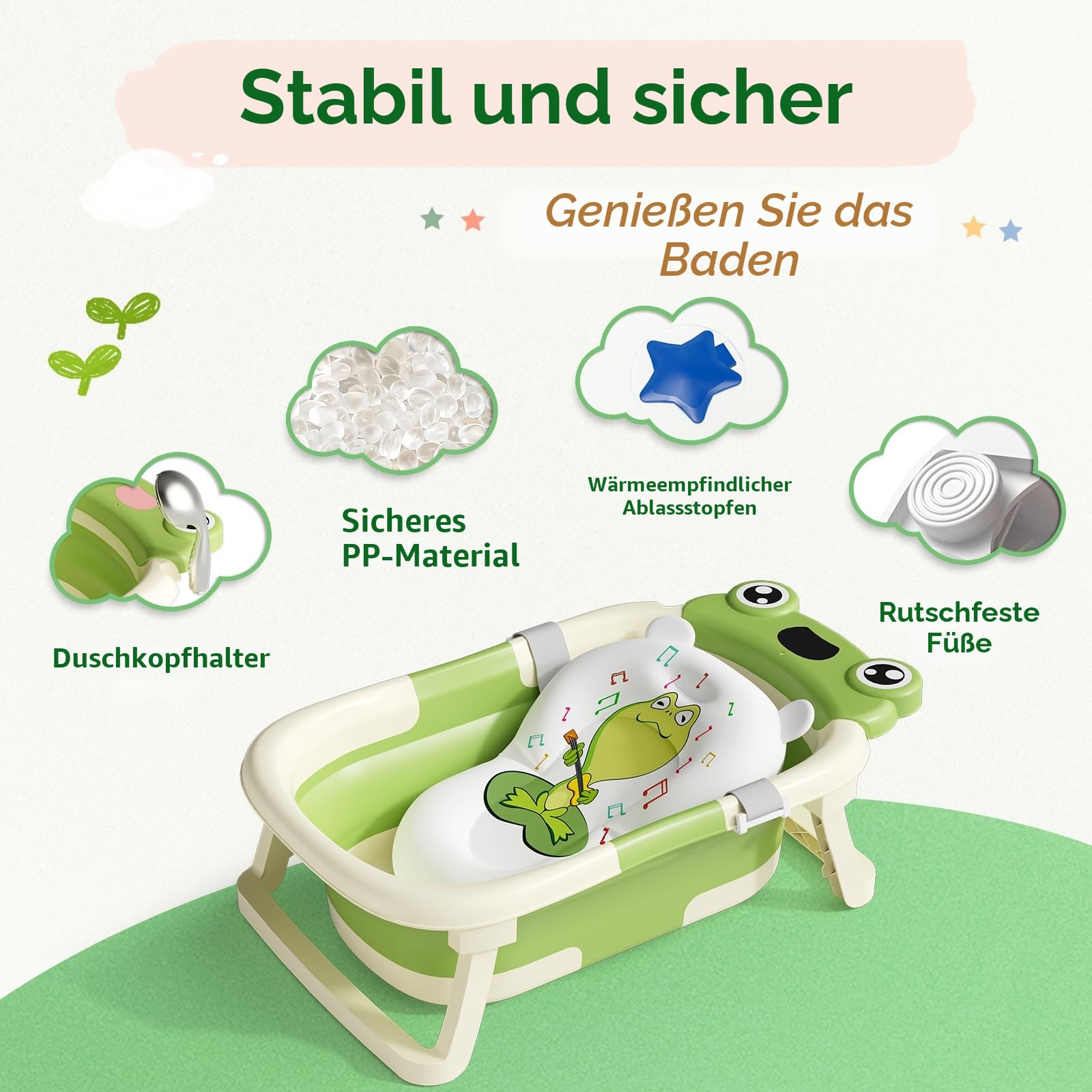 COOSEYA Baby Badewanne für 0-18 Monate, Faltbare Babywanne mit Babybadewanne Stützkissen, Portable Baby Bathtub als Wesentliche Artikel für Neugeborene und Kleinkind, Dinosaurier - Design (Grau)