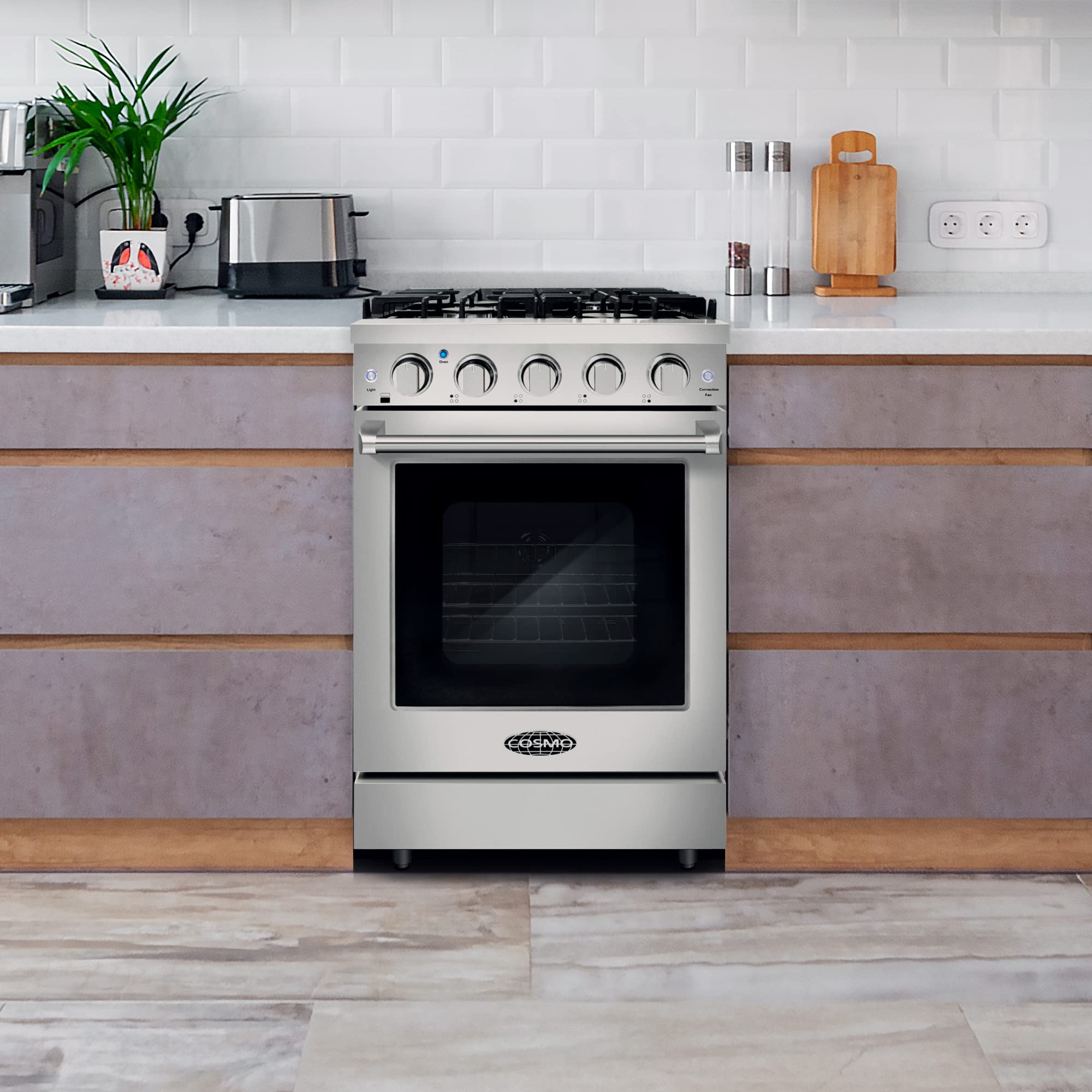 COSMO COS-EPGR366 36 in. Haven Collection 6.0 cu. ft. Gas Range, 6 Burners, Convection Oven, Knob LEDs, Storage Drawer, Stainless Steel