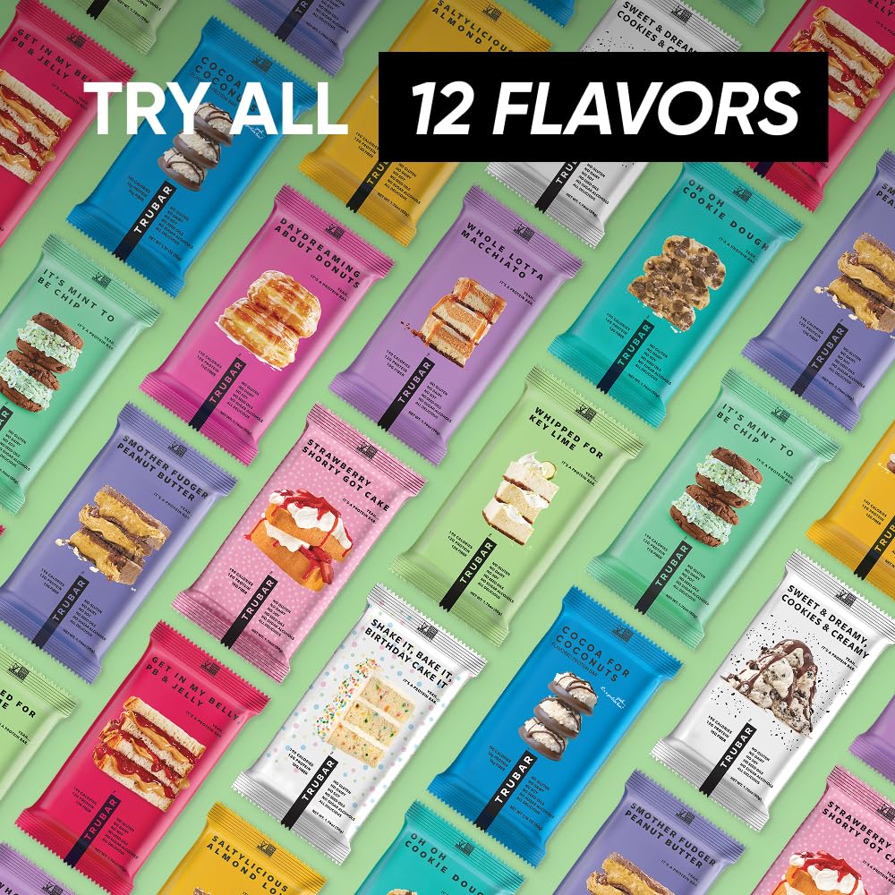 TRUBAR Vegan Protein Bars - Soy Free, Dairy Free, Gluten Free Protein Bars - No Sugar Alcohols - Non-GMO - 12g of Protein - It's Mint To Be Chip - 12 Count