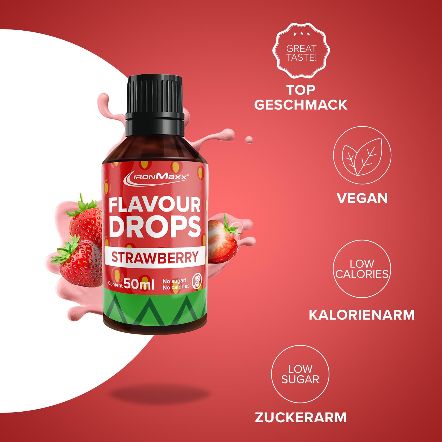 IronMaxx Flavour Drops - Vanilla 50ml | kalorienfrei & zuckerfrei | vegane Aromatropfen zum süßen von Lebensmitteln | praktischer Tropfer-Verschluss