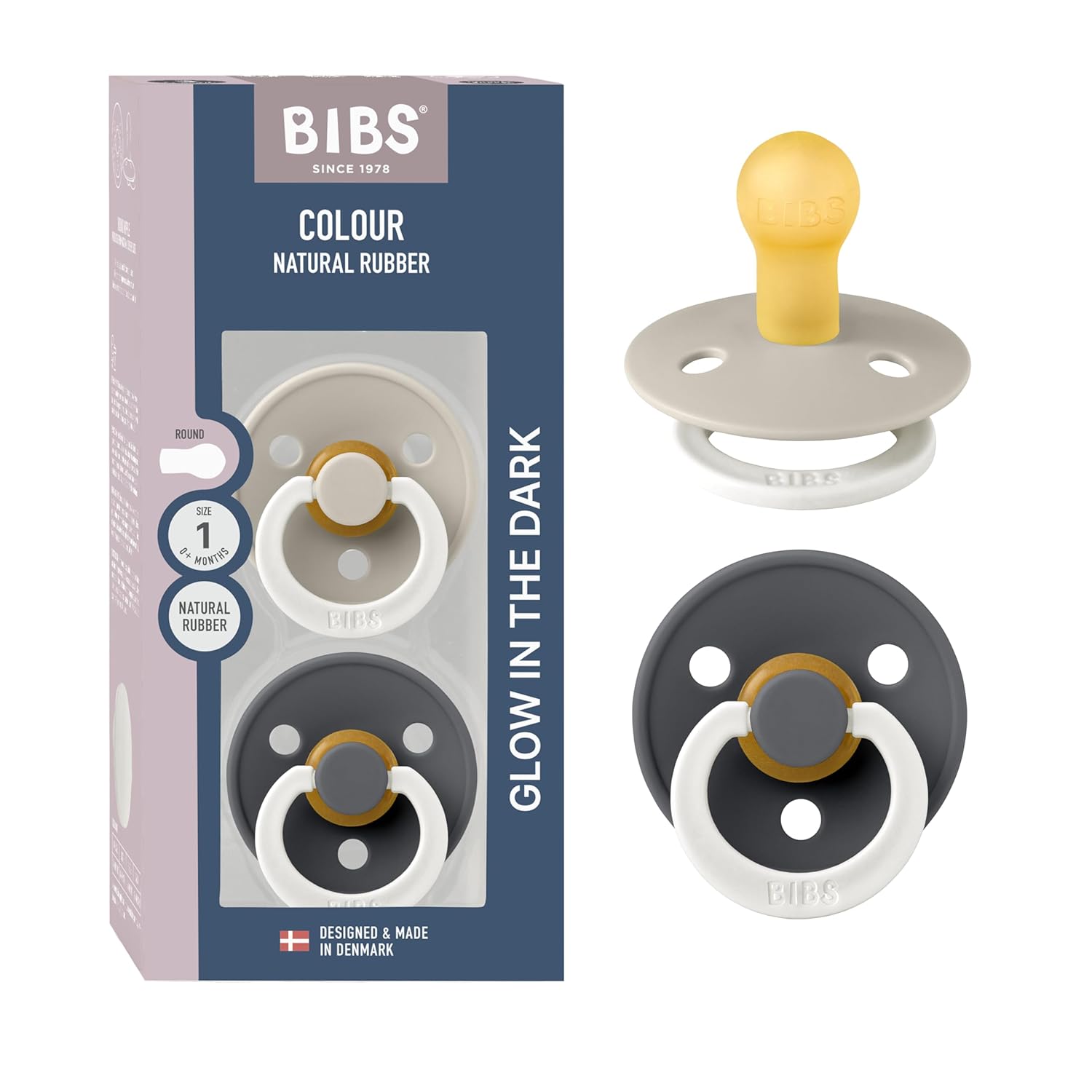 BIBS Colour Schnuller 2er-Pack, BPA-frei, Kirschform Nippel. Naturkautschuk/Latex, Hergestellt in Dänemark. Größe 1 | 0+ Monate | 2-Pack, Ivory/Sage