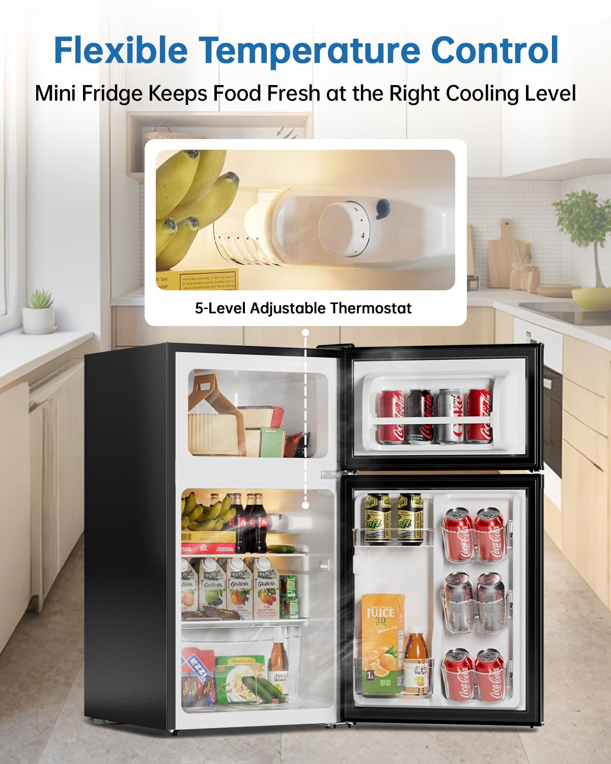 Frostorm 3.2 Cu Ft Mini Fridge with Freezer - Energy Efficient, Large Capacity Single Door Upright Freezer for Bedroom, Office & Dorm | Small Fridge, Reversible Door, ETL Certified(Black)