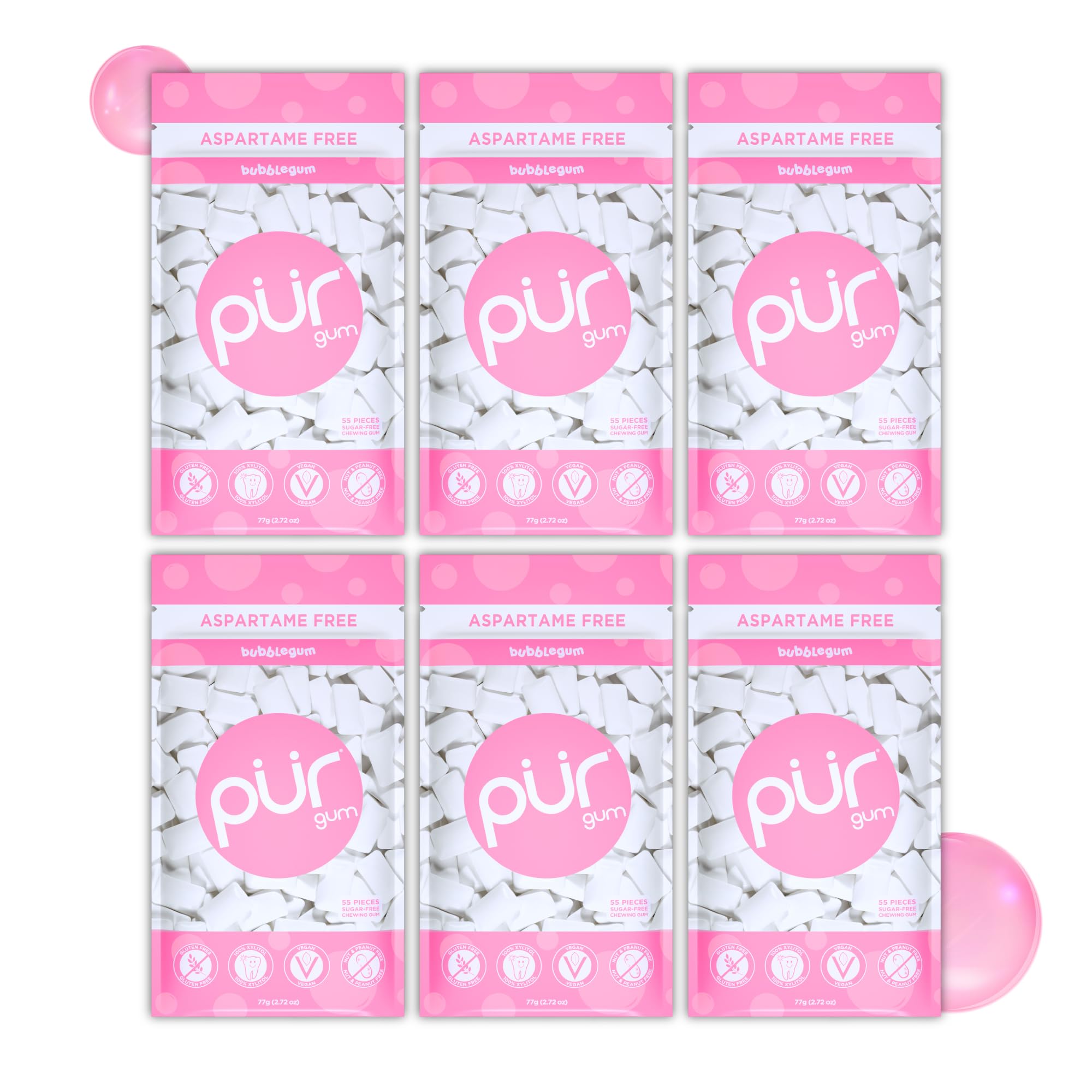 PUR Gum | Zuckerfreier Kaugummi | Mit Xylit | Vegan, Aspartamfrei & Glutenfrei | Natürlicher Kaugummi Mit Spearmint-Geschmack, 55 Stück (3er Pack)