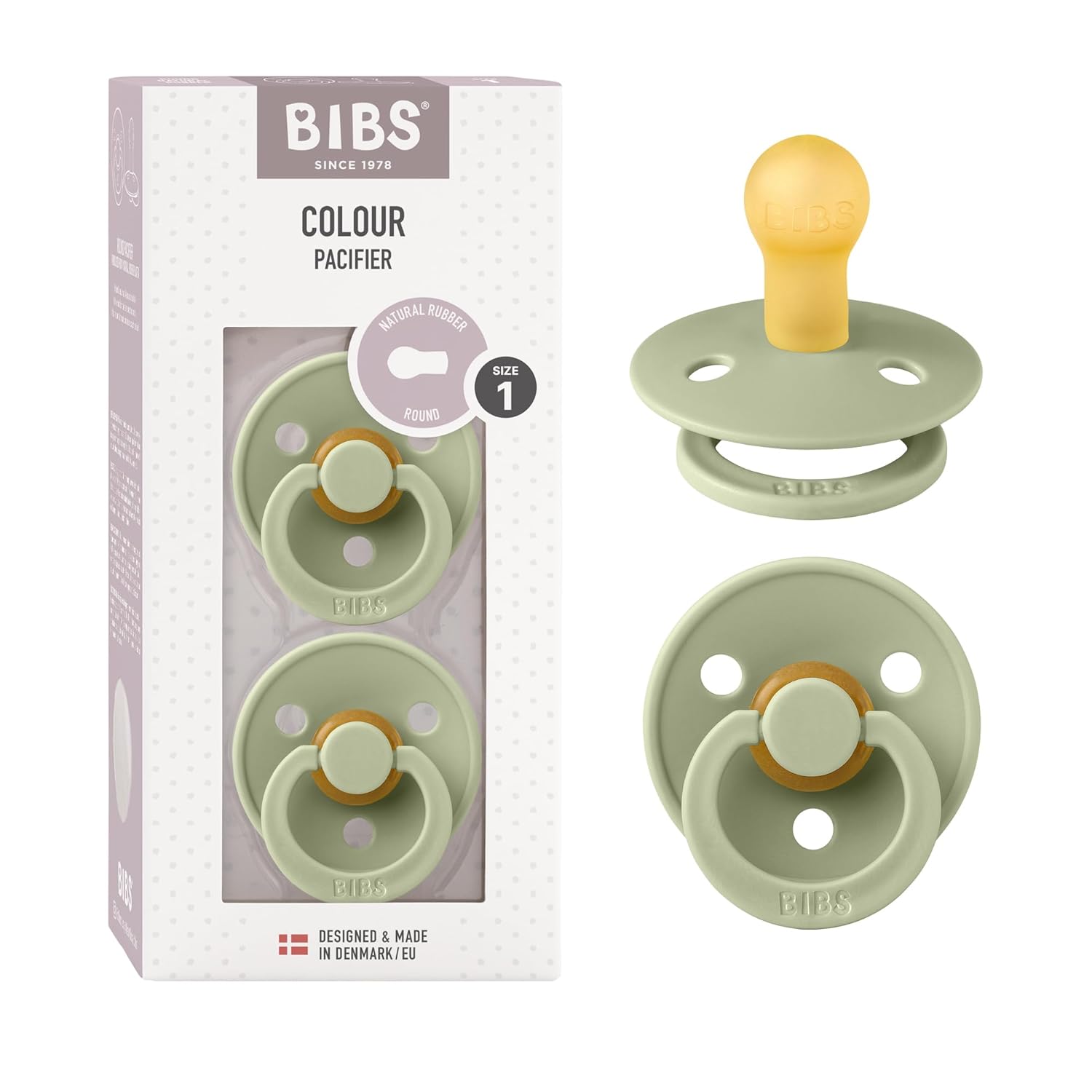 BIBS Colour Schnuller 2er-Pack, BPA-frei, Kirschform Nippel. Naturkautschuk/Latex, Hergestellt in Dänemark. Größe 1 | 0+ Monate | 2-Pack, Ivory/Sage