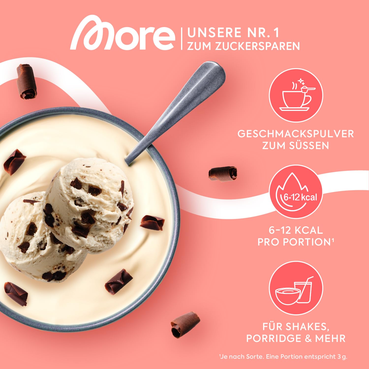 MORE Chunky Flavour, Vanilla Perfection, 150 g, vegan, Geschmackspulver zum Süßen, ohne viel Zucker und Kalorien, mit Inulin und Laktase - made in Germany