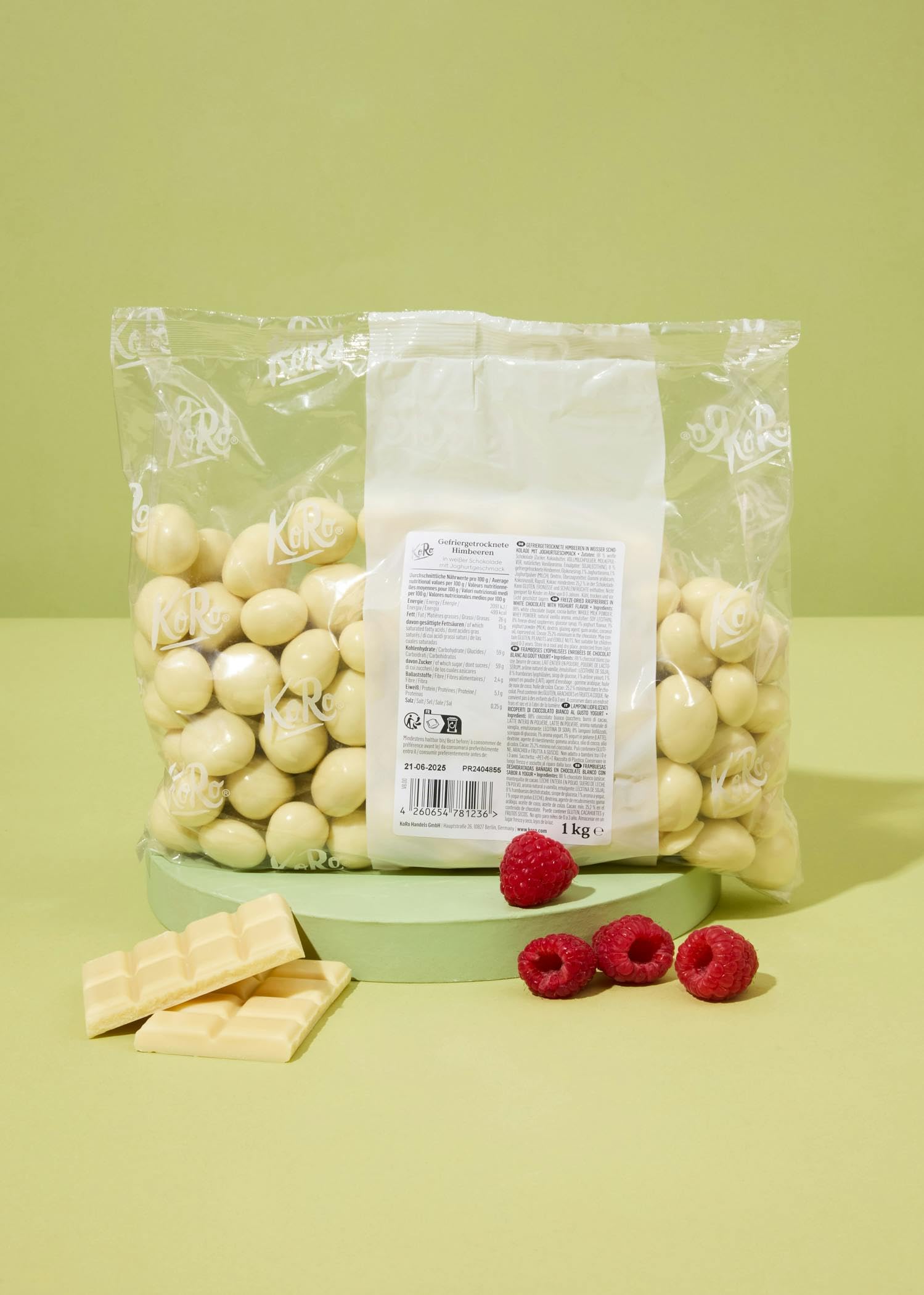 KoRo - Gefriergetrocknete Erdbeeren in Milchschokolade 1 kg - Knackig Fruchtig - Snack im Vorteilspack